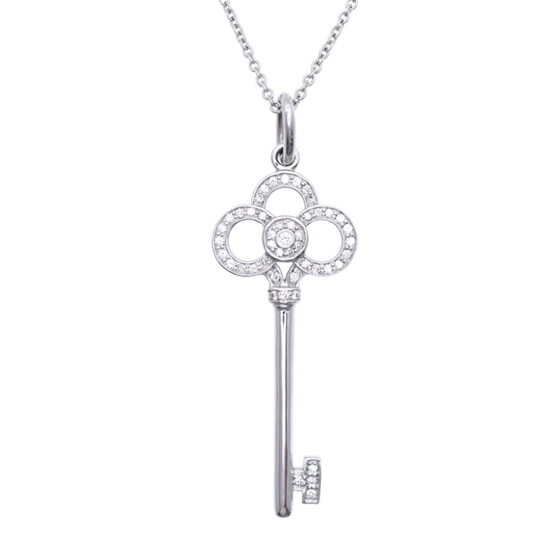 Tiffany & Co. Crown Key 750WG Diamond Pendant Necklace, 18KWG White Gold Jewelry, 1385 TIFFANY&Co.: --- Catalog ---Category: SizePendant Size: 35mm x 14mm / 1.37'' x 0.55''Neck Circumference: 40 cm / 15.74''Category: DesignColor: White goldGender: WomenMaterial: White gold (18K)Necklace Type: Pendan