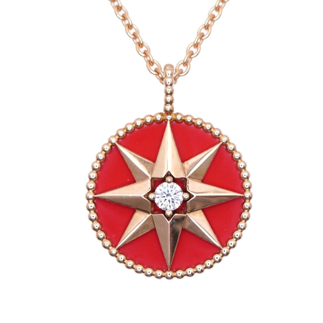 Christian Dior Dior Rose des Vents 1P Diamond 750PG Necklace 18KPG Pink Gold Red Ceramic Jewelry: --- Catalog ---Category: SizePendant Size: 25mm x 20mm / 0.98'' x 0.78''Neck Circumference: 84 cm / 33.07''Category: DesignColor: Pink gold, Red colorGender: WomenMaterial: Ceramic, Pink gold (18K)Nec