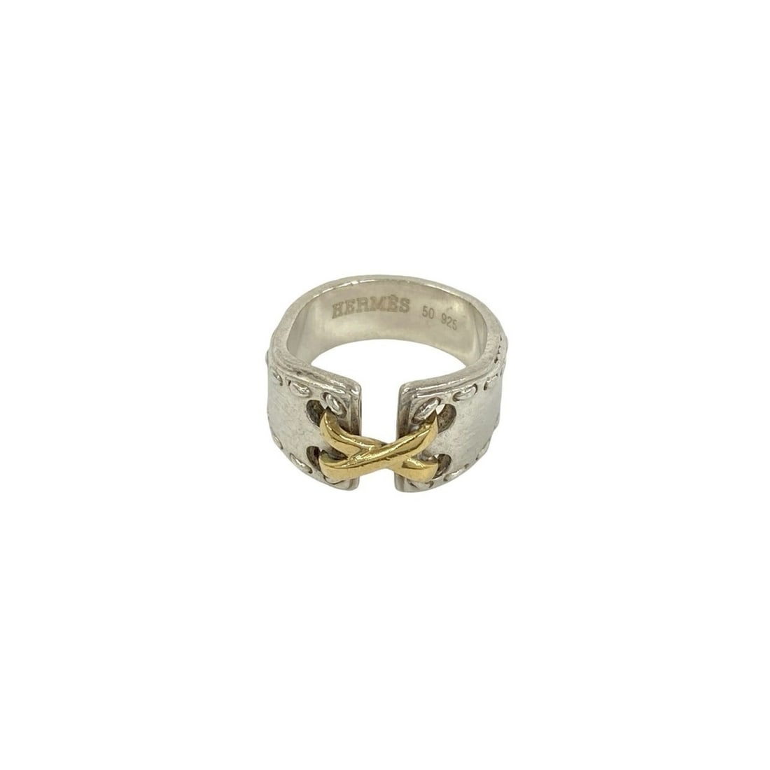 HERMES Mexico Ring, Sterling Silver 925, 18K Gold, Jewelry, Silver, Item Number 71582: --- Catalog ---Category: SizeJP Size: 7US Size: 4Category: DesignType: Band ringColor: Gold, SilverGender: WomenMaterial: Silver 925, Yellow gold (18K)Category: GeneralBrand: Hermes--- Item List ---Se