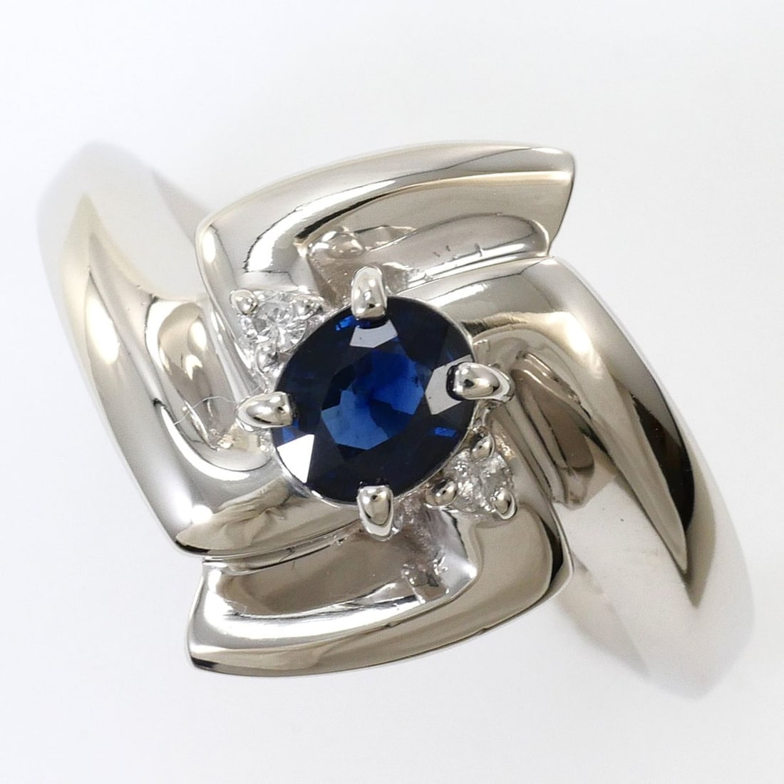 PT850 Platinum Ring, 1 Sapphire 0.55ct, Diamond 0.03ct, Card, Total Weight 6.7g, Jewelry (1 of 20)