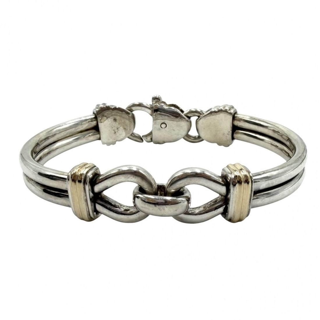 Tiffany & Co. Men's Double Loop Bangle Bracelet, Jewelry Accessory, 18K Yellow Gold (Au750),: --- Catalog ---Category: SizeWidth: 8mm / 0.31''Length: 18cm / 7.08''Weight: 43.3g / 1.52oz.Category: DesignType: BangleGender: MenMaterial: Silver 925, Yellow gold (18K)Category: GeneralBrand: Tiffan