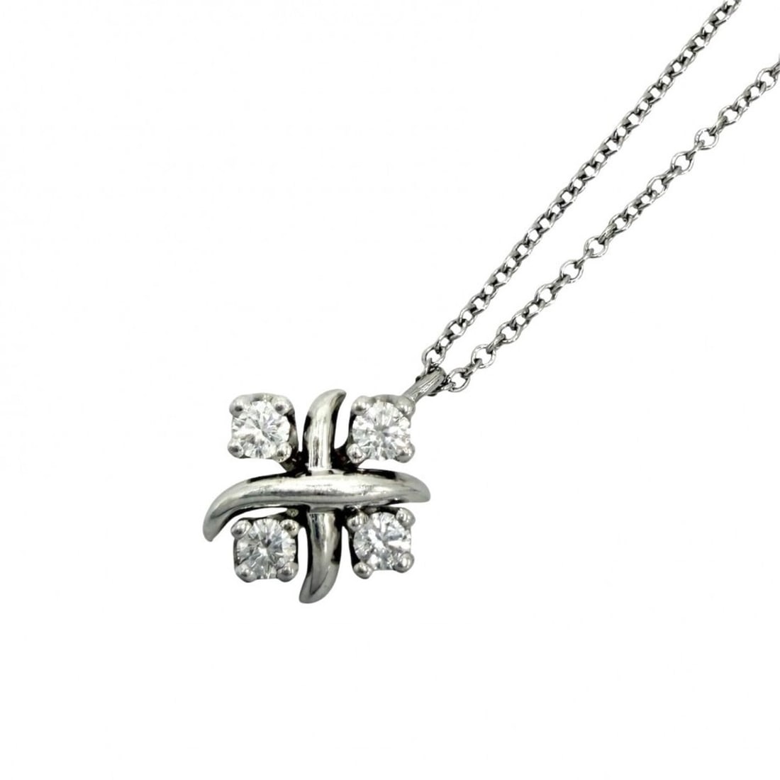 Tiffany & Co. Women's Necklace, Jean Schlumberger, Sixteen Stone by Tiffany, Cross Stitch Accessory,: --- Catalog ---Category: SizeWidth: 1mm / 0.04''Pendant Size: 10mm x 10mm / 0.39'' x 0.39''Neck Circumference: 41 cm / 16.14''Category: DesignStone: DiamondGender: WomenMaterial: Platinum 950Weight (c