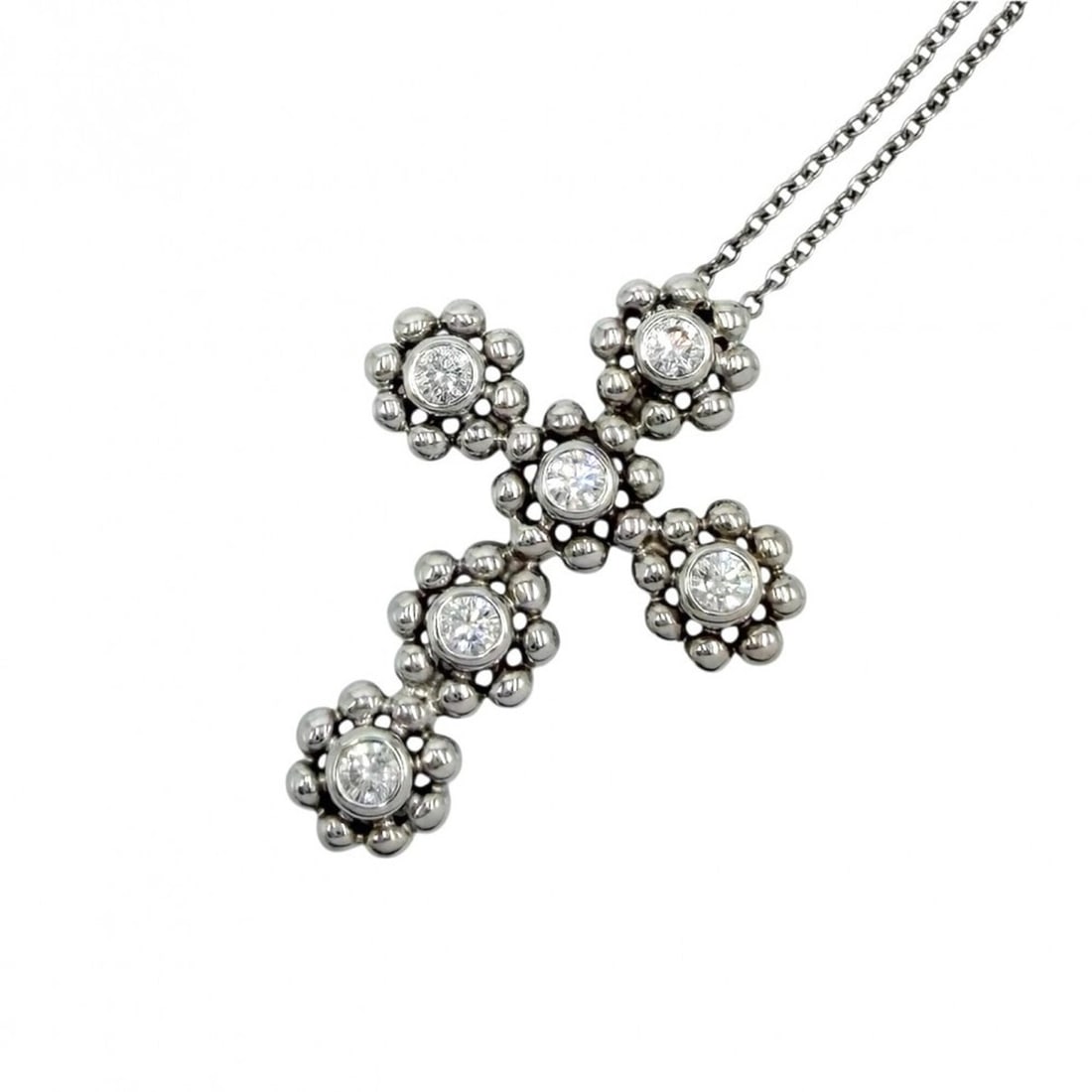 Tiffany & Co. Women's Cross Pendant Necklace, Jewelry, 18K White Gold (Au750), Diamond, Approx. 4.4g: --- Catalog ---Category: SizeWidth: 1mm / 0.04''Pendant Size: 24mm x 18mm / 0.94'' x 0.7''Neck Circumference: 40.5 cm / 15.94''Category: DesignStone: DiamondGender: WomenMaterial: White gold (18K)Pend