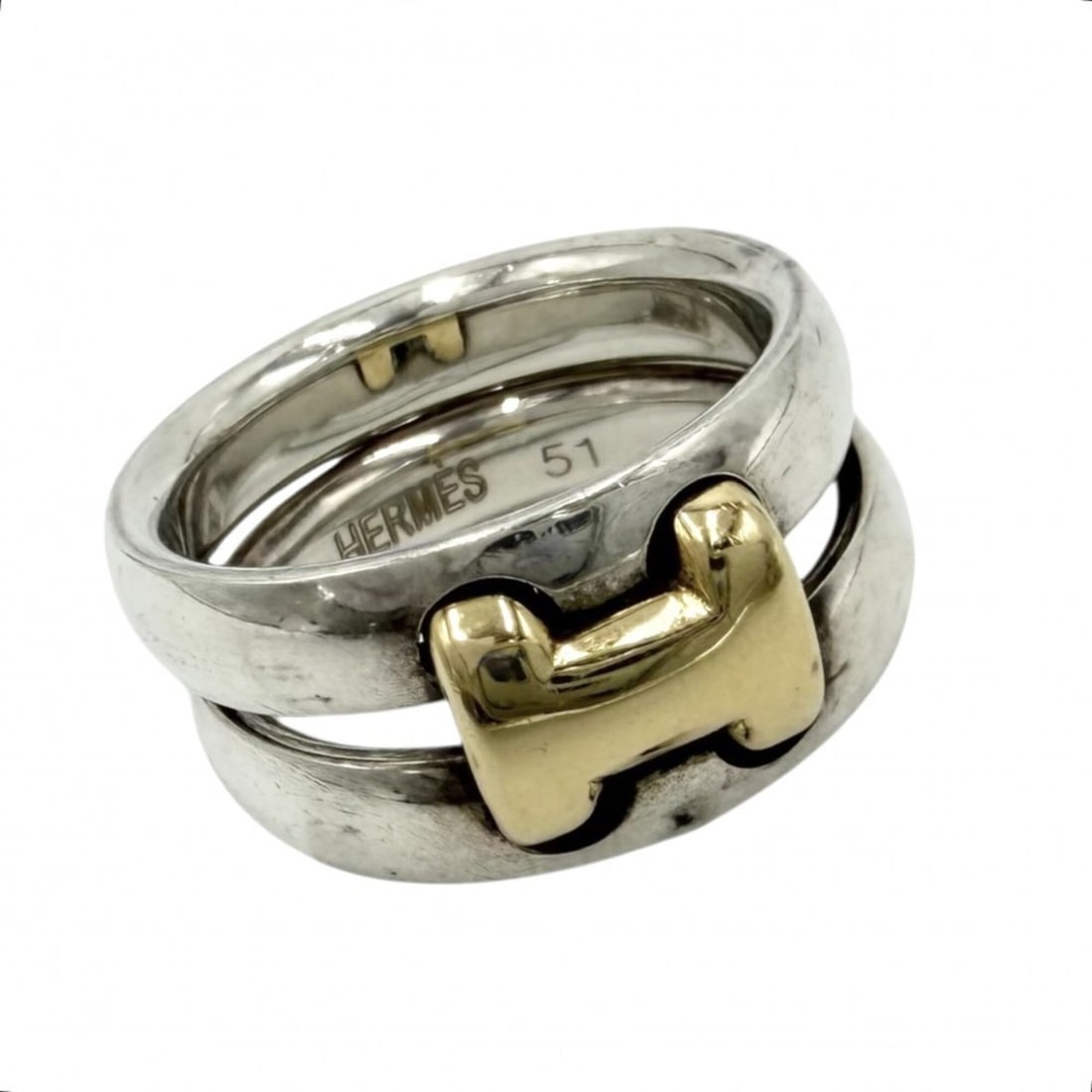 Hermes Olympus Ring for Women, Size 51, Vintage Jewelry, Au750 18K Gold, Sterling Silver 925,: --- Catalog ---Category: SizeJP Size: 9US Size: 5Category: DesignType: Band ringGender: WomenMaterial: Gold (18K), Silver 925Category: GeneralBrand: Hermes--- Item List ---Section: ConditionRanking: R