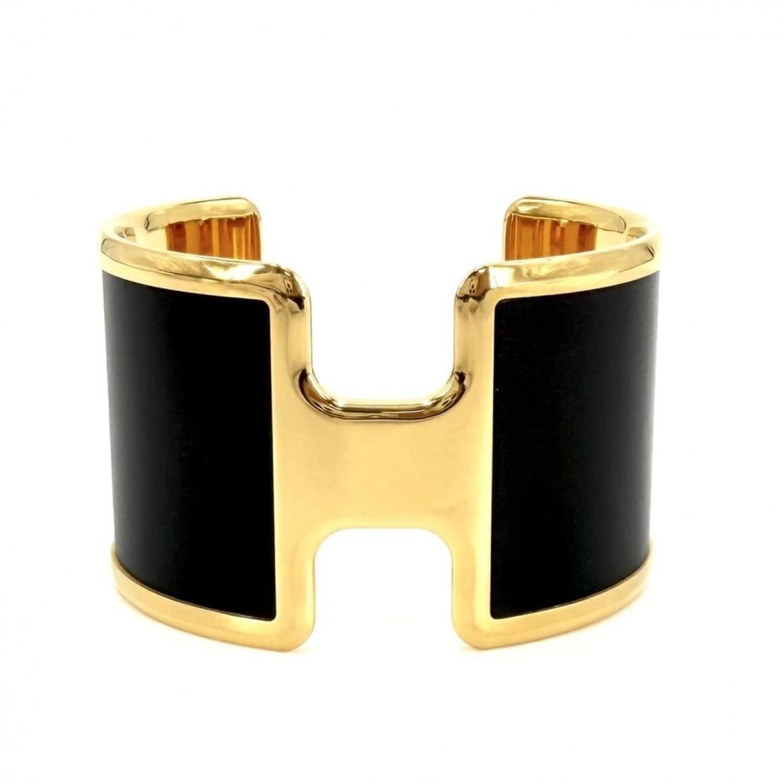 Hermes Olympe Bangle for Women, Leather Bracelet, Accessory, Jewelry, HERMES, Gold, Black, Approx. (1 of 14)