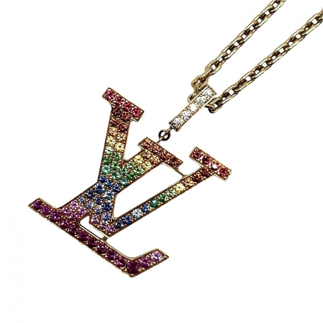 Louis Vuitton Necklace for Men and Women, Pendant, Pendant LV XL, Accessory, Jewelry, Adjustable,: --- Catalog ---Category: SizeNeck Circumference: 52.5 cm / 20.66''Category: DesignColor: Yellow goldStone: Color stone, DiamondGender: Men,WomenMaterial: Yellow gold (18K)Pendant Type: PendantNecklace