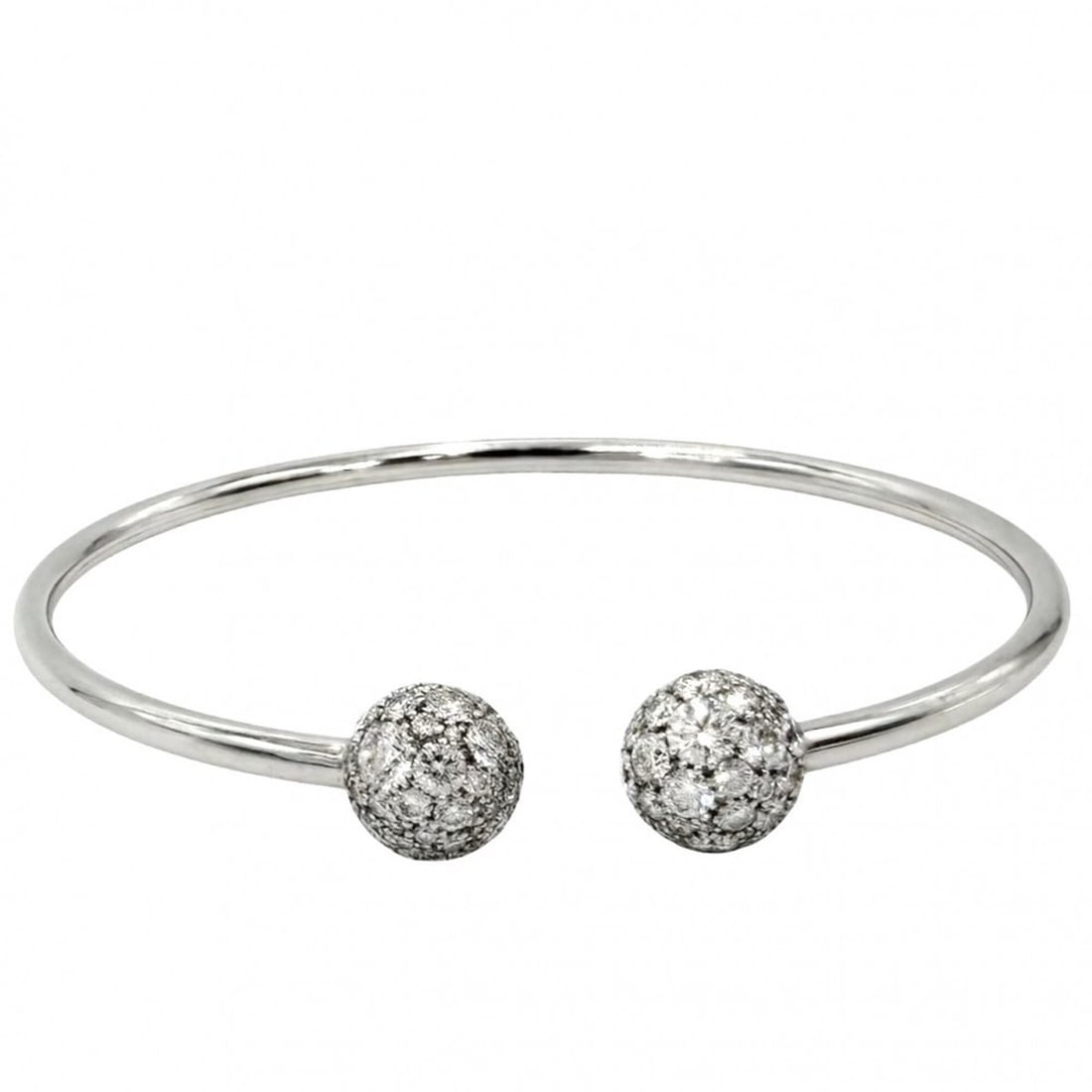 Tiffany & Co. Women's Hardware Ball Diamond Bangle Bracelet, 18K White Gold (750), Jewelry: --- Catalog ---Category: SizeWidth: 2mm / 0.07''Length: 14cm - 15cm / 5.51'' - 5.9''Weight: 7.9g / 0.27oz.Category: DesignType: Charm braceletColor: SilverStone: DiamondGender: WomenMaterial: White go