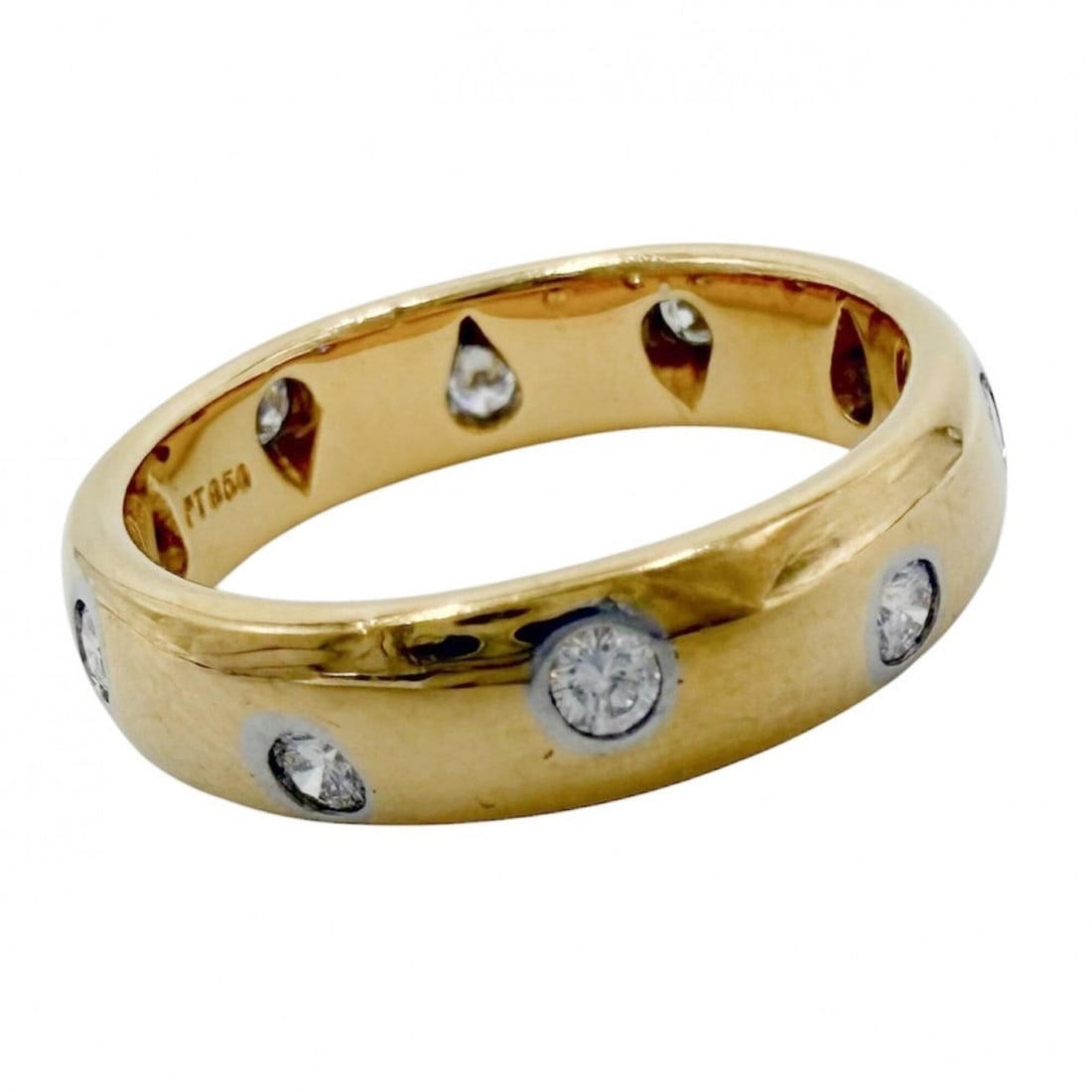 Tiffany & Co. Women's Dots Ring, Jewelry Accessory, Au750 K18YG, Pt950 Platinum, Diamond, Approx.: --- Catalog ---Category: SizeWidth: 4mm / 0.16''Weight: 4.7g / 0.16oz.JP Size: 7.5US Size: 4Inner Diameter: 15.00mm / 0.59''Category: DesignType: Band ringColor: YellowMetal: Gold, PlatinumStone: Diam