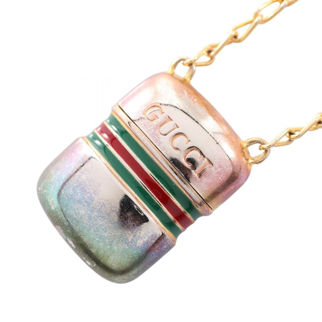Gucci Sherry Line Pill Case Necklace Jewelry GP (Gold Plated) Men's and Women's Gold, Green, Red: --- Catalog ---Category: SizePendant Size: 37mm x 27mm / 1.45'' x 1.06''Neck Circumference: 77 cm / 30.31''Category: DesignColor: Green, Red colorGender: Men,WomenMaterial: Gold platingNecklace Type: 