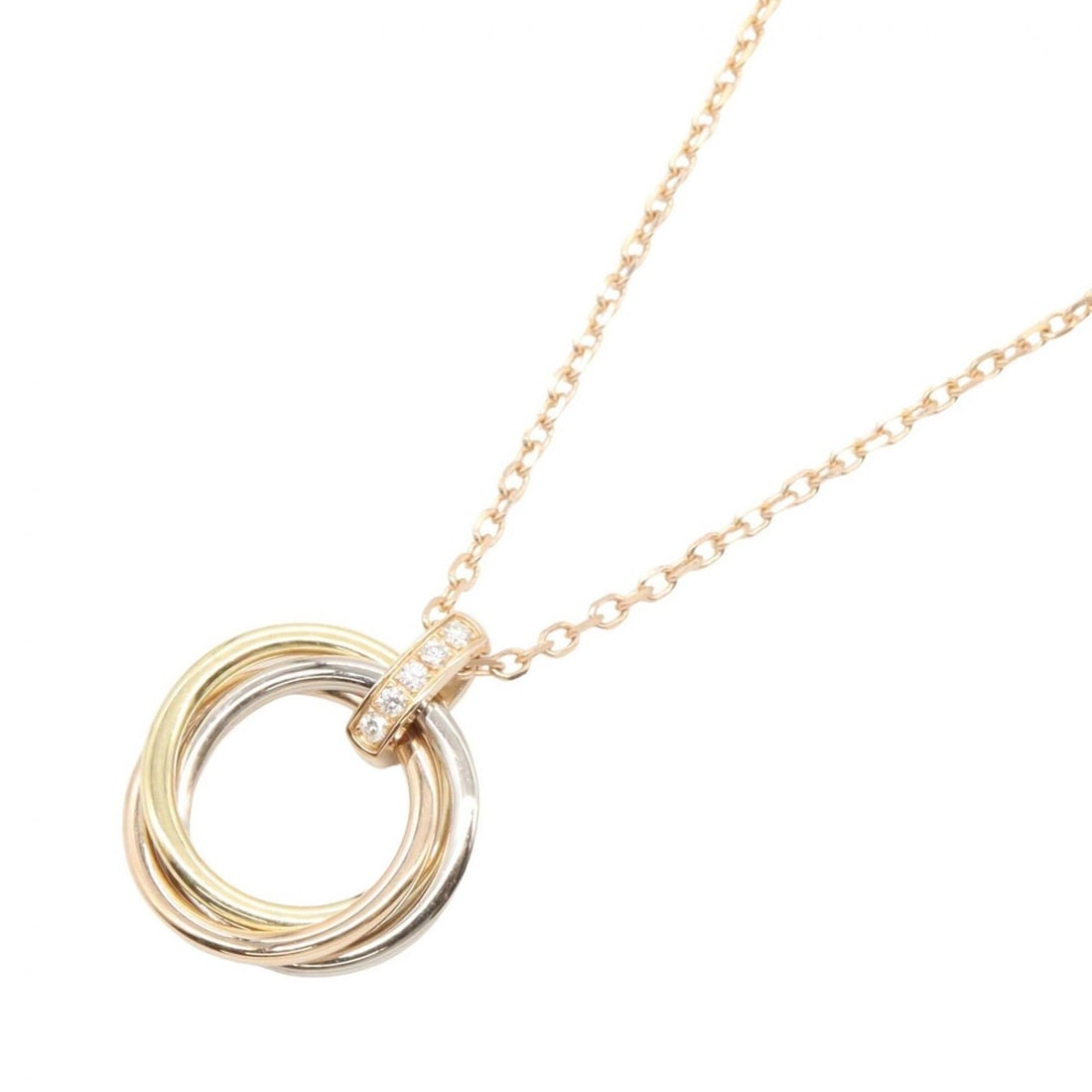 Cartier Trinity Necklace, Diamond Jewelry, 18K (Yellow Gold), 18KWG (White 18KPG (Pink Diamond,: --- Catalog ---Category: SizePendant Size: 21mm x 18mm / 0.82'' x 0.7''Neck Circumference: 41.5 cm / 16.33''Category: DesignColor: Clear, Gold, SilverStone: DiamondGender: WomenMaterial: Pink gold (18