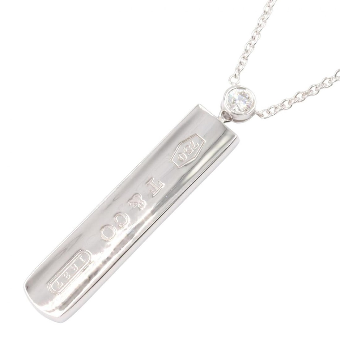 Tiffany & Co. 1837 Bar Necklace 1PD Jewelry 18KWG (White Gold) Diamond Women's Silver Tone Clear: --- Catalog ---Category: SizePendant Size: 40mm x 8mm / 1.57'' x 0.31''Neck Circumference: 45 cm / 17.71''Category: DesignColor: Clear, SilverGender: WomenMaterial: White gold (18K)Necklace Type: Neck