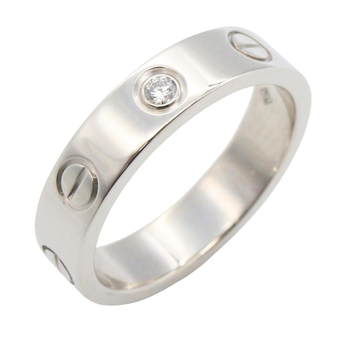 Cartier Mini Love Ring 1PD Ring, Jewelry, 18K White Gold (18KWG), Diamond, Men's/Women's,: --- Catalog ---Category: SizeJP Size: 7US Size: 4Category: DesignType: Band ringColor: Clear, SilverStone: DiamondGender: Men,WomenMaterial: White gold (18K)Category: GeneralMPN: B4050500Brand: Cartie