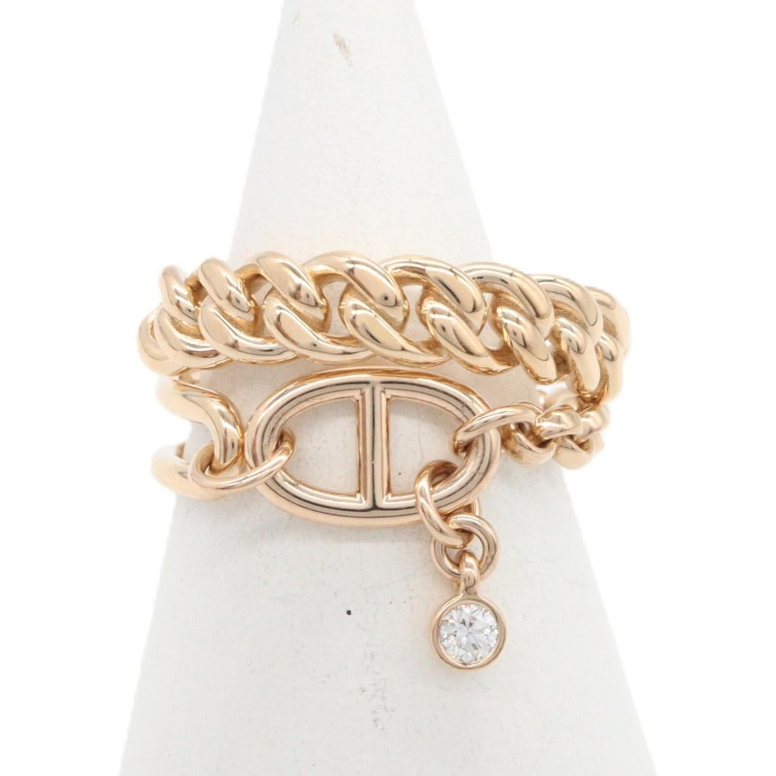 Hermes Chaine d'Ancre Chaos Ring 1PD Jewelry 18KPG (Pink Gold) Diamond Women's Gold Tone Clear: --- Catalog ---Category: SizeWidth: 10mm / 0.39''Weight: 7g / 0.24oz.JP Size: 12.5US Size: 6.5Brand Size: 53Category: DesignType: Band ringColor: PinkMetal: GoldStone: DiamondGender: WomenMetal Purity