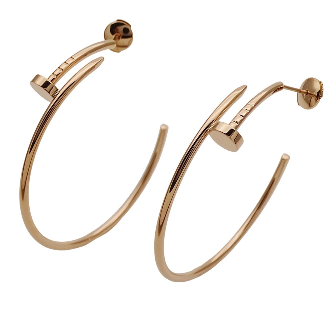 Cartier women's earrings, 750PG (pink gold), Juste un Clou design, large hoop pair. (Jewelry): --- Catalog ---Category: SizeSize (HxWxD): 43.70mm x 7.50mm / 1.72'' x 0.30''Category: DesignType: Ring earringsColor: Pink goldGender: WomenMaterial: Pink gold (18K)Category: GeneralMPN: CRB8301211Br