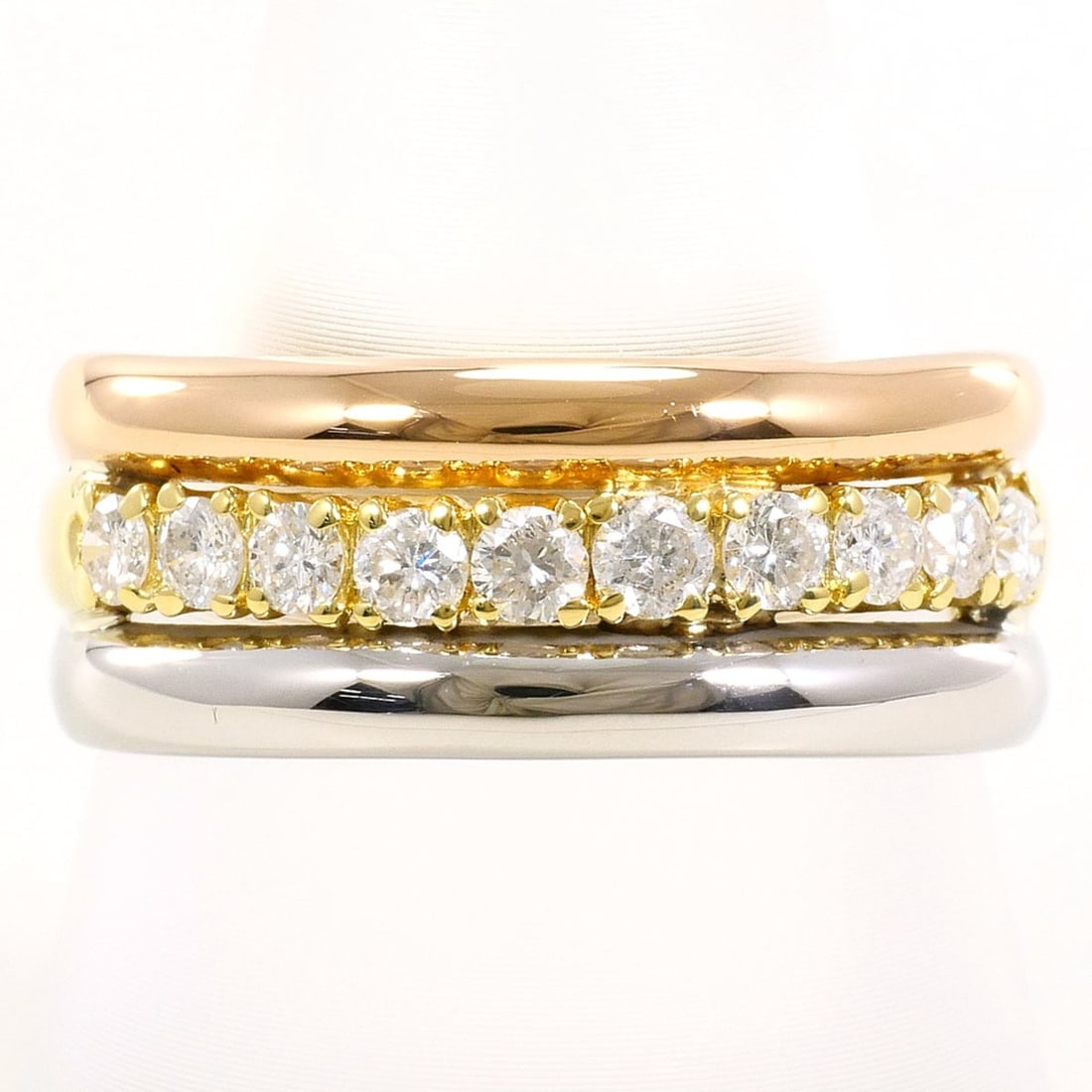 PT900 Platinum 18K Yellow Gold Ring with 0.50ct Diamond, Total Weight 5.2g, Jewelry: --- Catalog ---Category: SizeWidth: 8mm / 0.31''Weight: 5.2g / 0.18oz.JP Size: 16US Size: 8Category: DesignType: Band ringColor: Pink gold, Platinum, Yellow goldMetal: Gold, PlatinumStone: DiamondGend