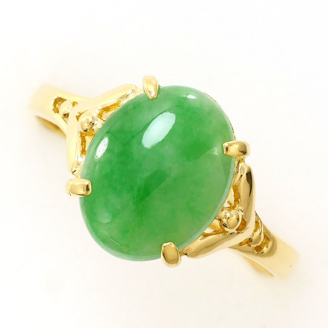 18K (18-karat) Yellow Gold Ring with Jadeite, Total Weight 2.9g, Jewelry (1 of 8)
