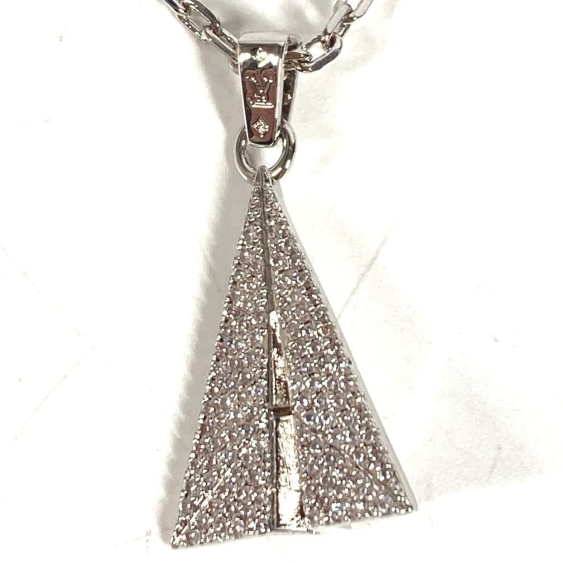 LOUIS VUITTON M01034 Rhinestone Pendant LV Paperplane Accessory Jewelry Chain Necklace Metal Men's (1 of 12)