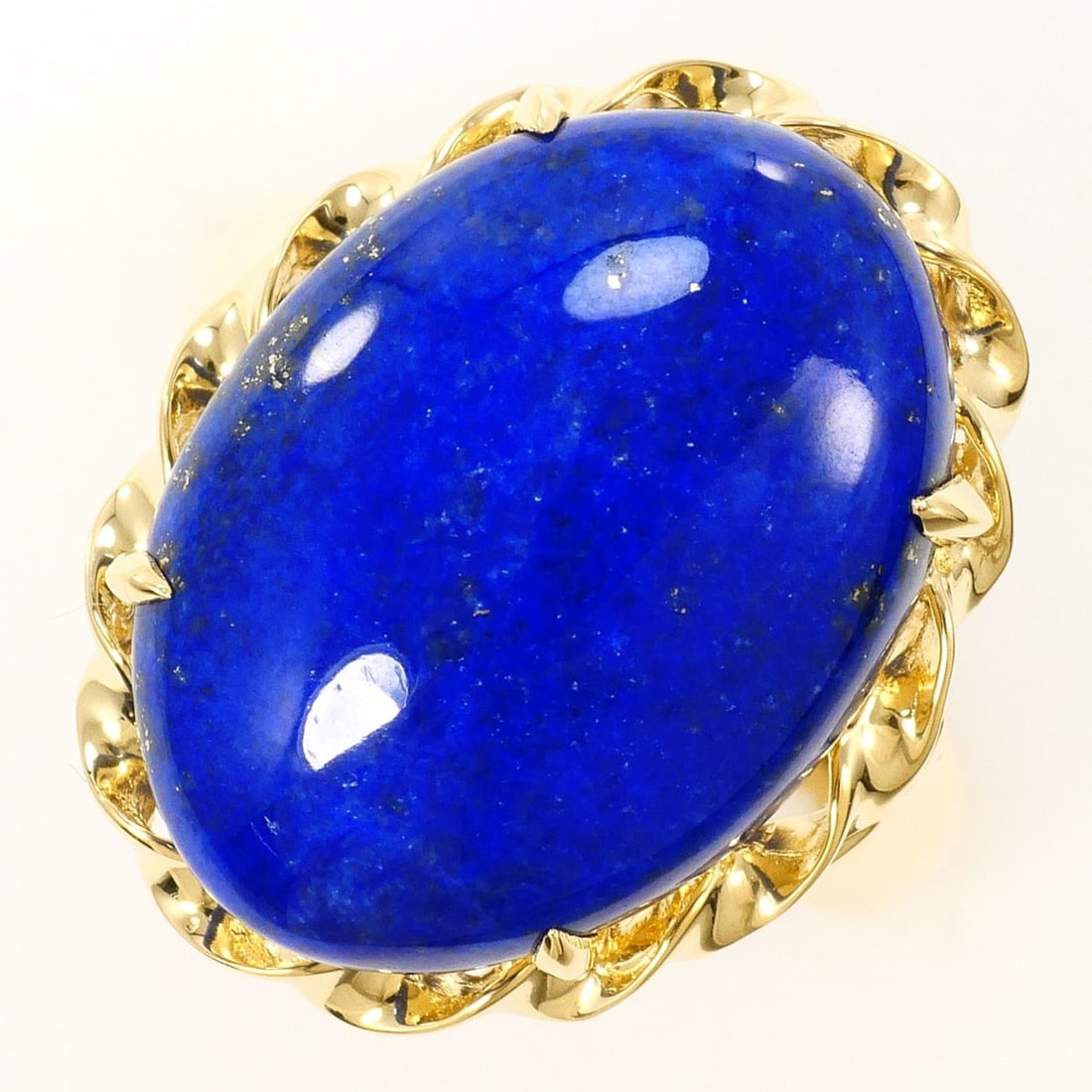 18K (18-karat) Yellow Gold Ring with Lapis Lazuli, Total Weight 5.0g, Jewelry: --- Catalog ---Category: SizeWidth: 20mm / 0.79''Weight: 5g / 0.17oz.JP Size: 12US Size: 6.5Category: DesignType: Band ringColor: Yellow goldMetal: GoldStone: Lapis lazuliGender: WomenMaterial: Yellow