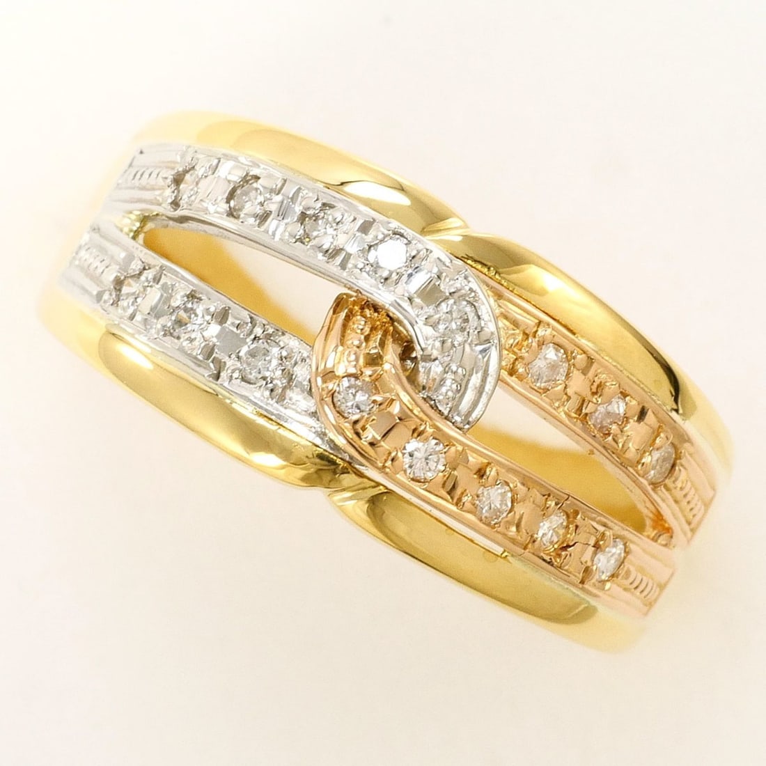 PT900 Platinum 18K Yellow Gold Ring with 0.13ct Diamond, Total Weight 5.9g, Jewelry: --- Catalog ---Category: SizeWidth: 9mm / 0.35''Weight: 5.9g / 0.2oz.JP Size: 12US Size: 6.5Category: DesignType: Band ringColor: Pink gold, Platinum, Yellow goldMetal: Gold, PlatinumStone: DiamondGen