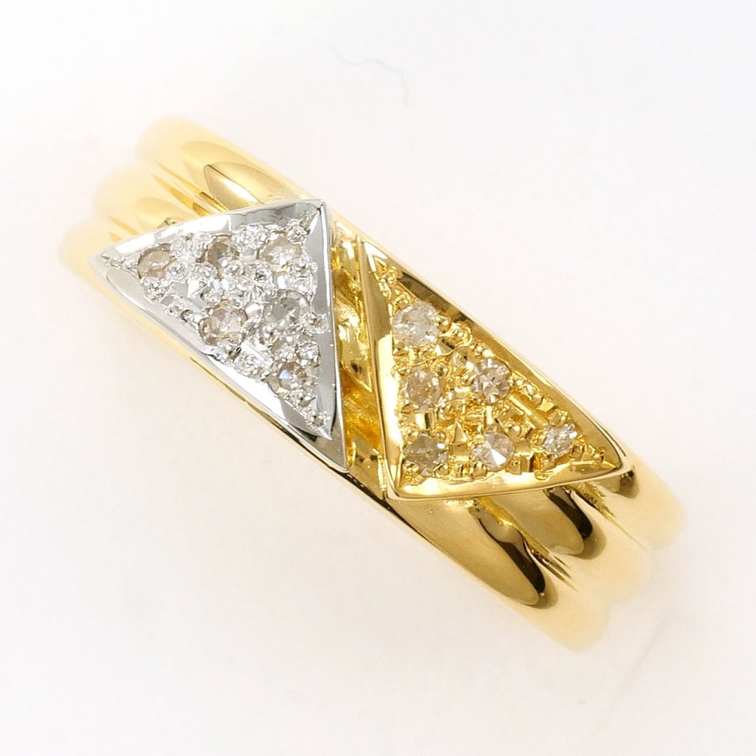 PT900 Platinum 18K YG Yellow Gold Ring with Diamond (carat weight not stamped), Total Weight 3.5g,: --- Catalog ---Category: SizeWidth: 6mm / 0.24''Weight: 3.5g / 0.12oz.JP Size: 12US Size: 6.5Category: DesignType: Band ringColor: Platinum, Yellow goldMetal: Gold, PlatinumStone: DiamondGender: Women