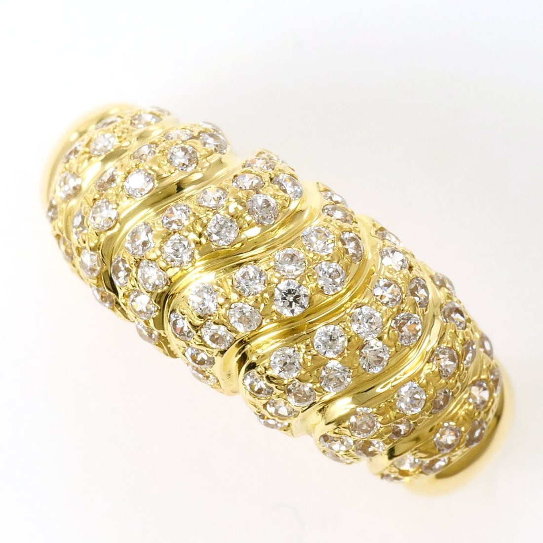 18K (18-karat) Yellow Gold Ring with Zirconia, Total Weight 5.5g, Jewelry: --- Catalog ---Category: SizeWidth: 9mm / 0.35''Weight: 5.5g / 0.19oz.JP Size: 13.5US Size: 6.5Category: DesignType: Band ringColor: Yellow goldMetal: GoldStone: Cubic zirconiaGender: WomenMaterial: Y