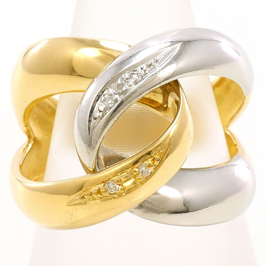 PT900 Platinum 18K Yellow Gold Ring with Diamond (carat mark not stamped), Certificate of: --- Catalog ---Category: SizeWidth: 17mm / 0.67''Weight: 6.9g / 0.24oz.JP Size: 12US Size: 6.5Category: DesignType: Band ringColor: Platinum, Yellow goldMetal: Gold, PlatinumStone: DiamondGender: Wome