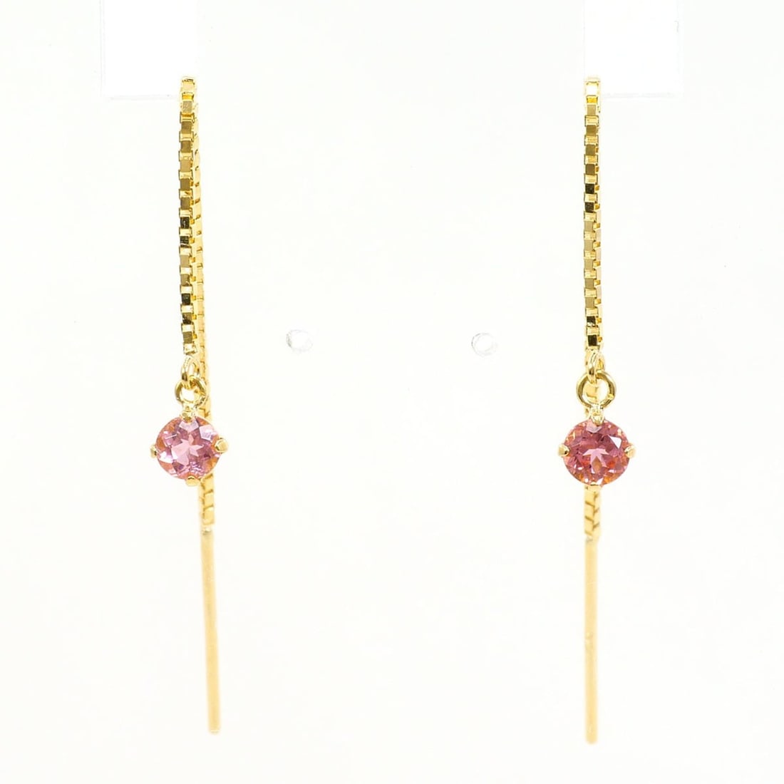 18K (18-karat) Yellow Gold Earrings with Pink Tourmaline, Total Weight 0.6g, Jewelry (1 of 14)