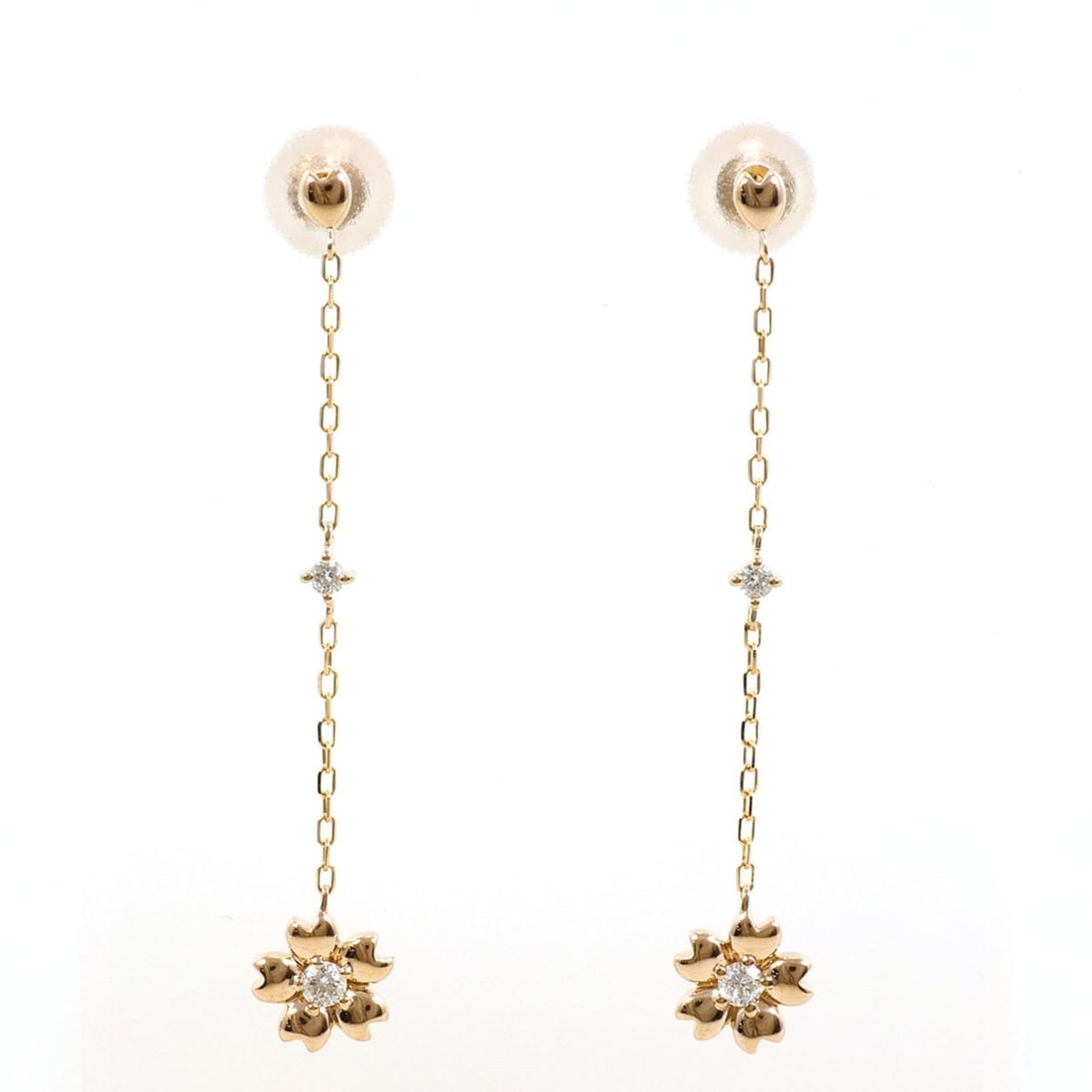 18K (18-karat gold) Pink Gold Earrings with Diamonds (carat weight not stamped), Total Weight 1.1g,: --- Catalog ---Category: SizeWeight: 1.1g / 0.03oz.Category: DesignType: Drop earringsColor: Pink goldMetal: GoldStone: DiamondGender: WomenMaterial: Pink gold (18K)Metal Purity: 18KCategory: GeneralB