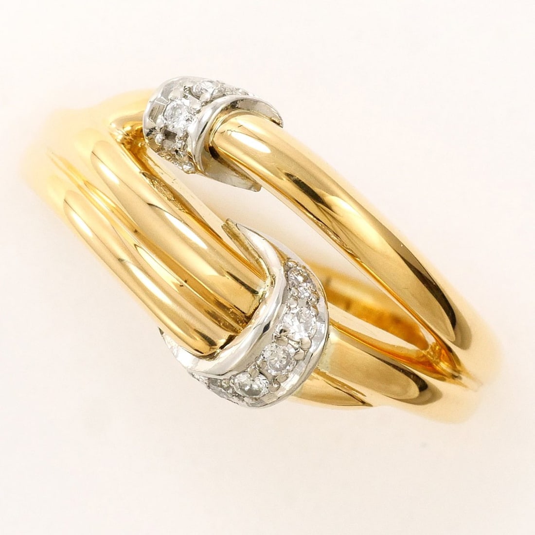 PT900 Platinum 18K Yellow Gold Ring with 0.09 ct Diamond, Certificate of Authenticity, Total Weight: --- Catalog ---Category: SizeWidth: 11mm / 0.43''Weight: 5.9g / 0.2oz.JP Size: 13.5US Size: 6.5Category: DesignType: Band ringColor: Platinum, Yellow goldMetal: Gold, PlatinumStone: DiamondGender: Wom
