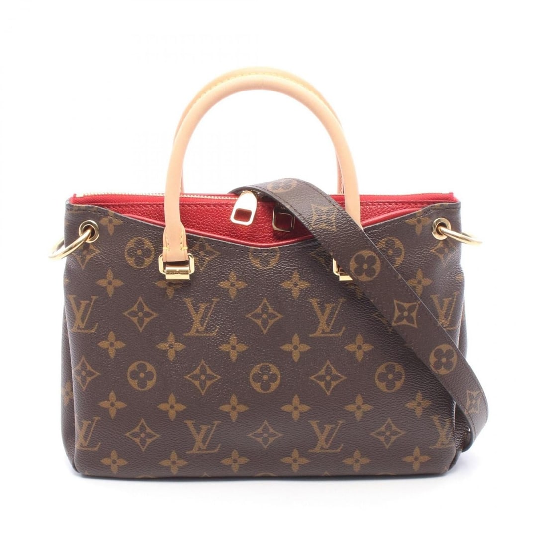 Louis Vuitton Pallas BB 2-Way Handbag, Coated Canvas and Leather, Monogram Pattern, Women's,: --- Catalog ---Category: SizeSize (HxWxD): 18cm x 26cm x 8cm / 7.08'' x 10.23'' x 3.14''Category: DesignType: HandbagColor: Brown, Cerise, Red colorGender: WomenMaterial: Coated canvas , Leather Categ