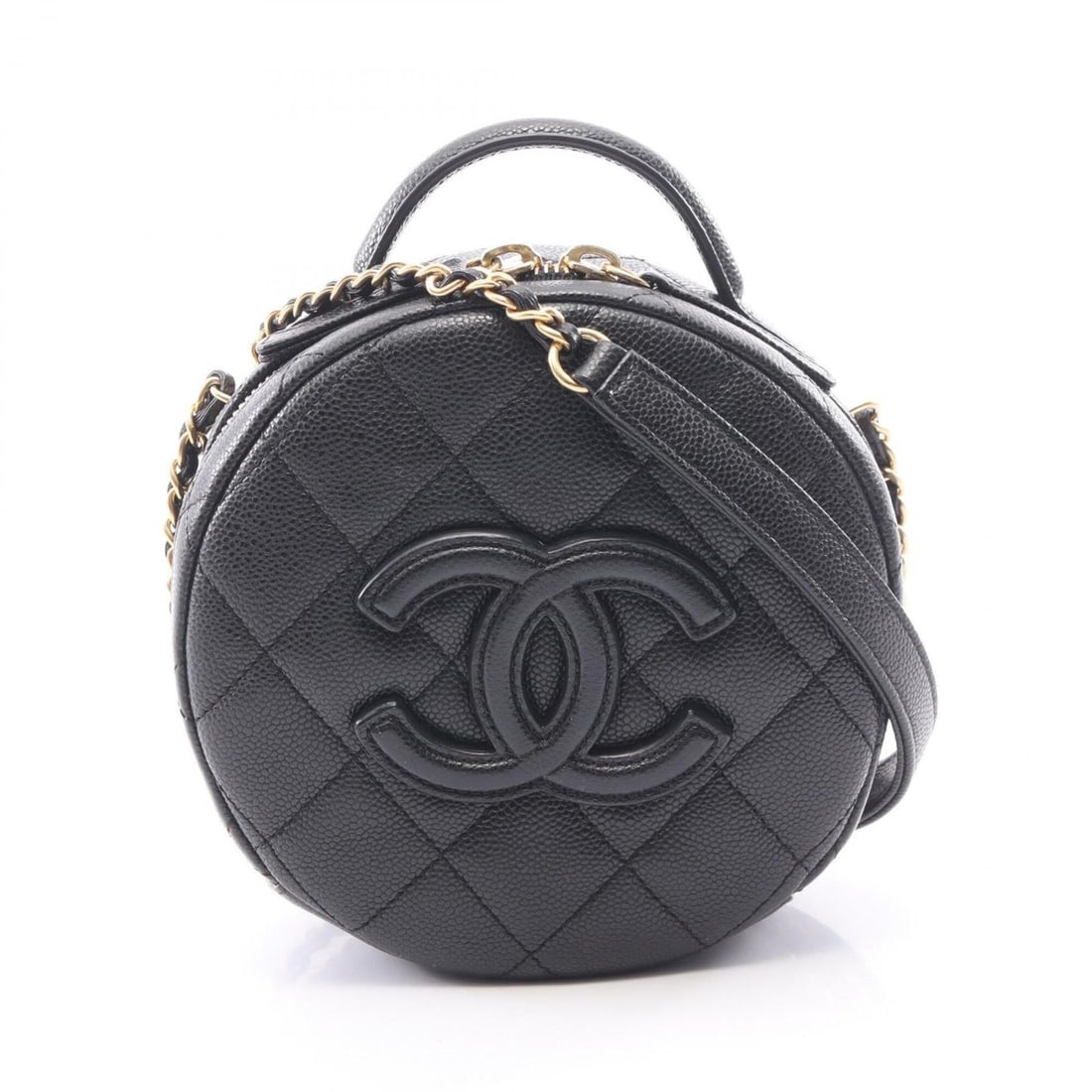 Chanel Matelassé Round 2-Way Shoulder Bag/Handbag, Caviar Leather (Grained Calfskin), Women's,: --- Catalog ---Category: SizeSize (HxWxD): 15.5cm x 16cm x 6.5cm / 6.1'' x 6.29'' x 2.55''Category: DesignType: Handbag, Shoulder bagColor: BlackGender: WomenMaterial: Grained Calfskin Category: Gener