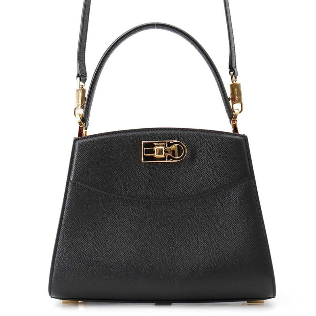 Salvatore Ferragamo handbag New Studio Box S 21A210 2-way black for women: --- Catalog ---Category: SizeSize (HxWxD): 19cm x 24cm x 10cm / 7.48'' x 9.44'' x 3.93''Category: DesignType: HandbagColor: BlackGender: WomenMaterial: Leather Category: GeneralBrand: Salvatore Ferrag