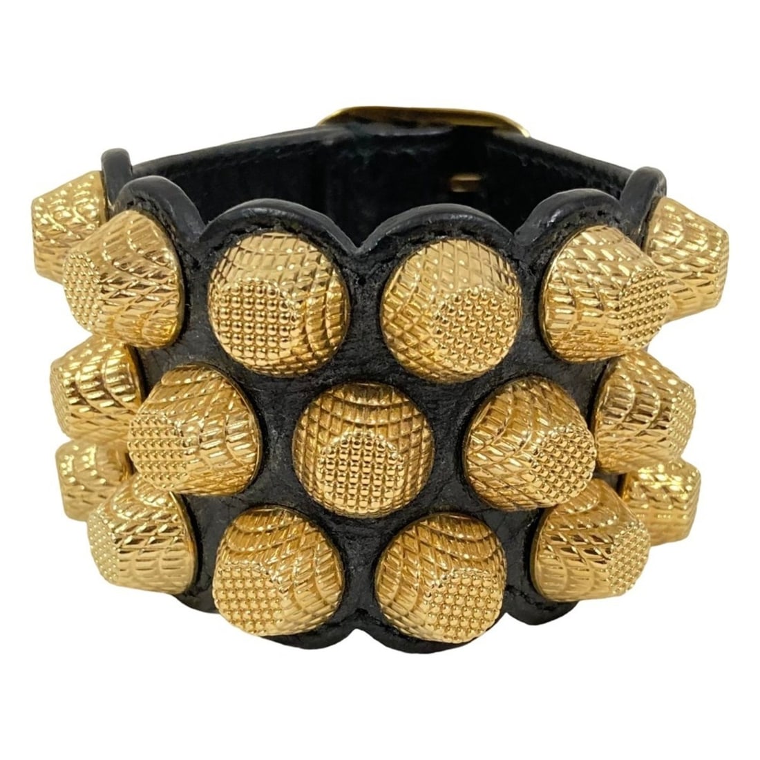 BALENCIAGA Giant Studded Leather Bracelet Bangle Black Women's: --- Catalog ---Category: SizeWidth: 4cm / 1.57''Length: 17cm - 20cm / 6.69'' - 7.87''Weight: 110g / 3.88oz.Total Length: 24cm / 9.44''Category: DesignType: Charm braceletColor: BlackGender: WomenMater
