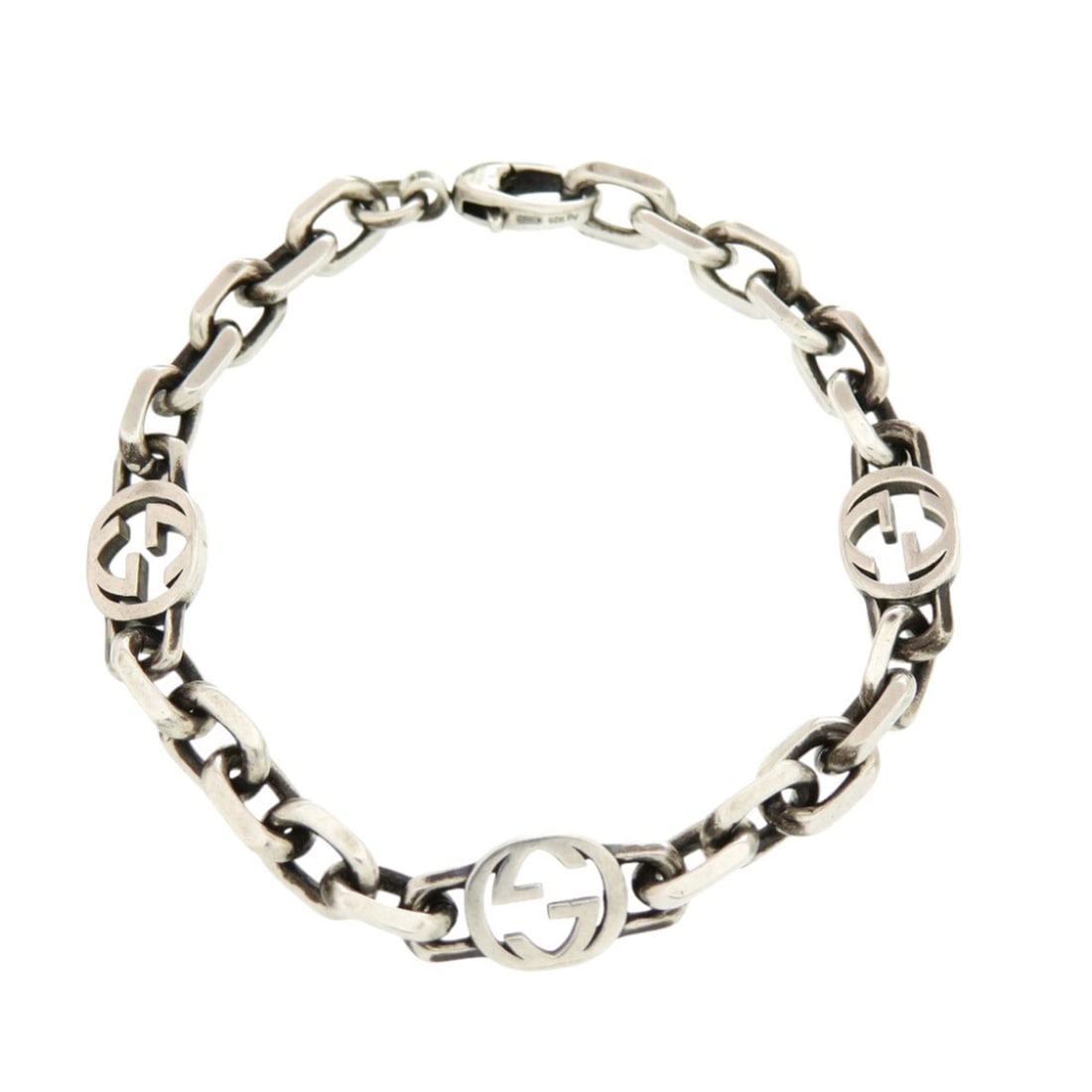 Gucci Interlocking Chain Sterling Silver 925 Bracelet 0071GUCCI: --- Catalog ---Category: SizeLength: 19cm / 7.48''Category: DesignType: Charm braceletColor: SilverGender: Men,WomenMaterial: Silver 925Category: GeneralBrand: GucciCountry of Origin: Italy--- Item Li