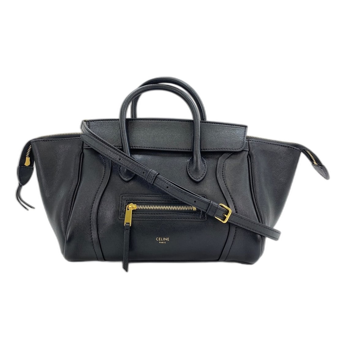 Celine Small New Luggage Shoulder Bag, Black: --- Catalog ---Category: SizeHandle Drop: 7.50cm / 2.95''Size (HxWxD): 16cm x 24.5cm x 8.5cm / 6.29'' x 9.64'' x 3.34''Strap Length: 88cm - 102cm / 34.64'' - 40.15''Category: DesignType: Shoulder bagC