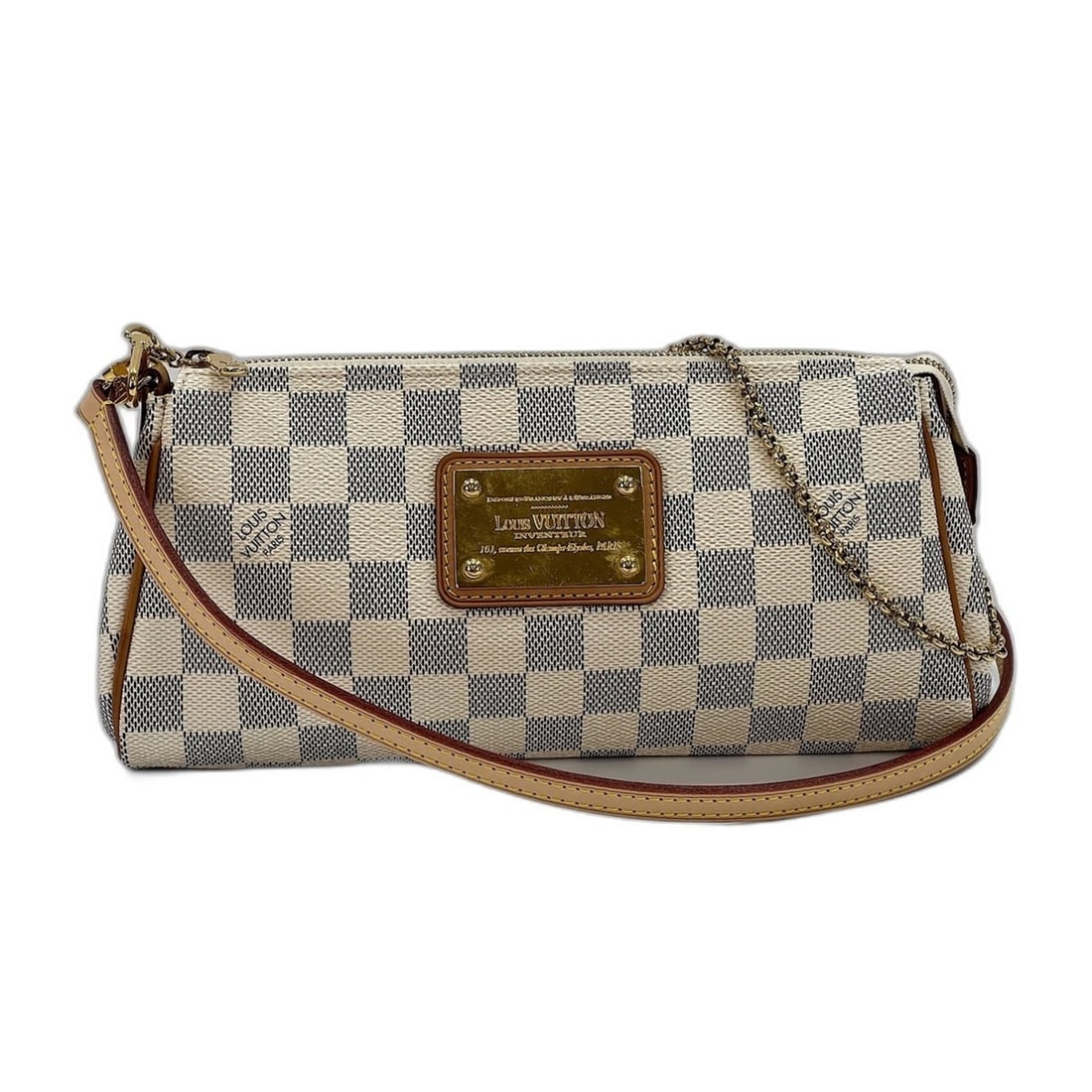 Louis Vuitton Eva Shoulder Bag, White: --- Catalog ---Category: SizeHandle Drop: 18.00cm / 7.09''Size (HxWxD): 13cm x 25cm x 1cm / 5.11'' x 9.84'' x 0.39''Strap Length: 120cm / 47.24''Category: DesignType: Shoulder bagColor: WhiteGender: W