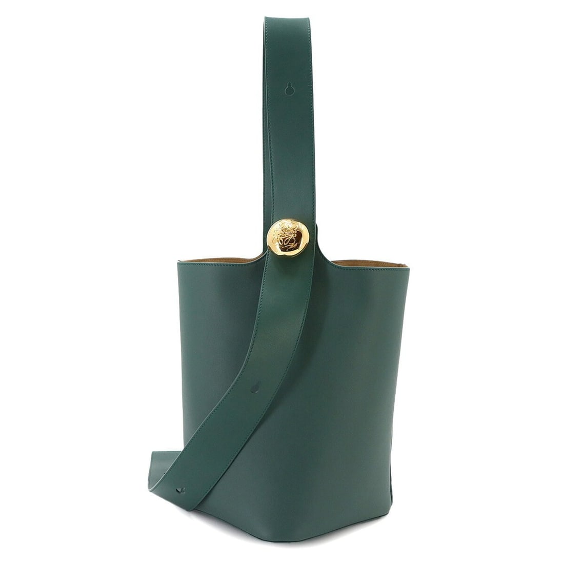 Loewe Pebble Bucket Bag Medium Shoulder Handbag Leather Green Gold Hardware: --- Catalog ---Category: SizeSize (HxWxD): 29cm x 24cm x 23.5cm / 11.41'' x 9.44'' x 9.25''Category: DesignType: Handbag, Shoulder bagColor: GreenGender: WomenMaterial: Leather Category: GeneralBrand:
