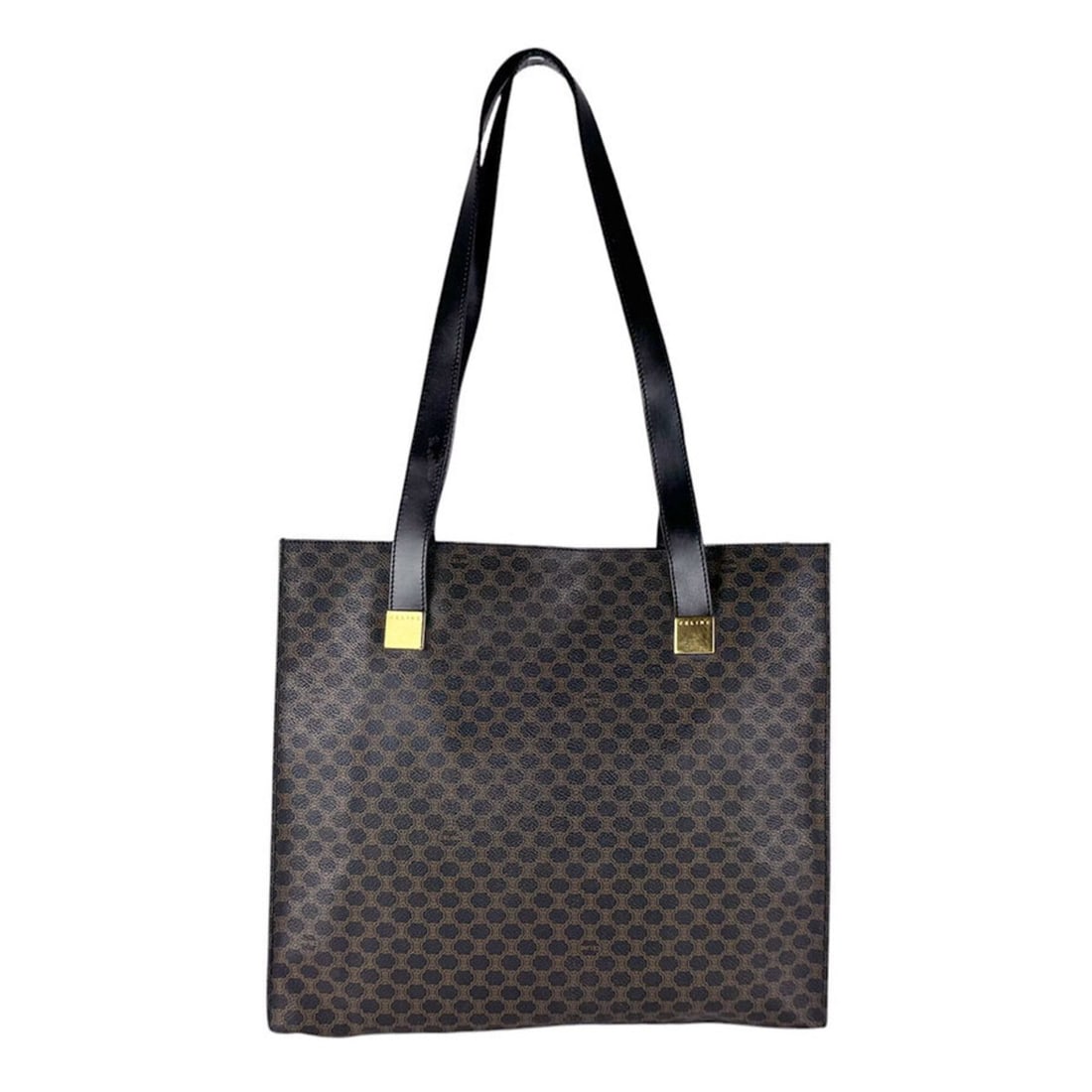 Celine Macadam Coated Canvas Tote Bag, Black/Brown, Women's (z10671): --- Catalog ---Category: SizeSize (HxWxD): 35cm x 34cm x 9cm / 13.77'' x 13.38'' x 3.54''Category: DesignType: Tote bagColor: Black, BrownGender: WomenMaterial: Coated canvas Category: GeneralBrand: C