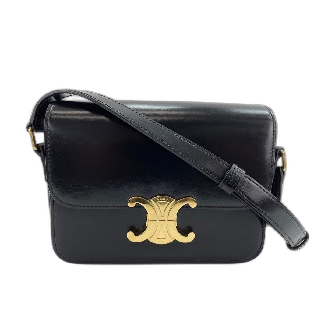 Celine Teen Triomphe Shoulder Bag, Black: --- Catalog ---Category: SizeSize (HxWxD): 14cm x 19cm x 5cm / 5.51'' x 7.48'' x 1.96''Category: DesignType: Shoulder bagColor: BlackGender: WomenCategory: GeneralBrand: Celine--- Item List ---Section