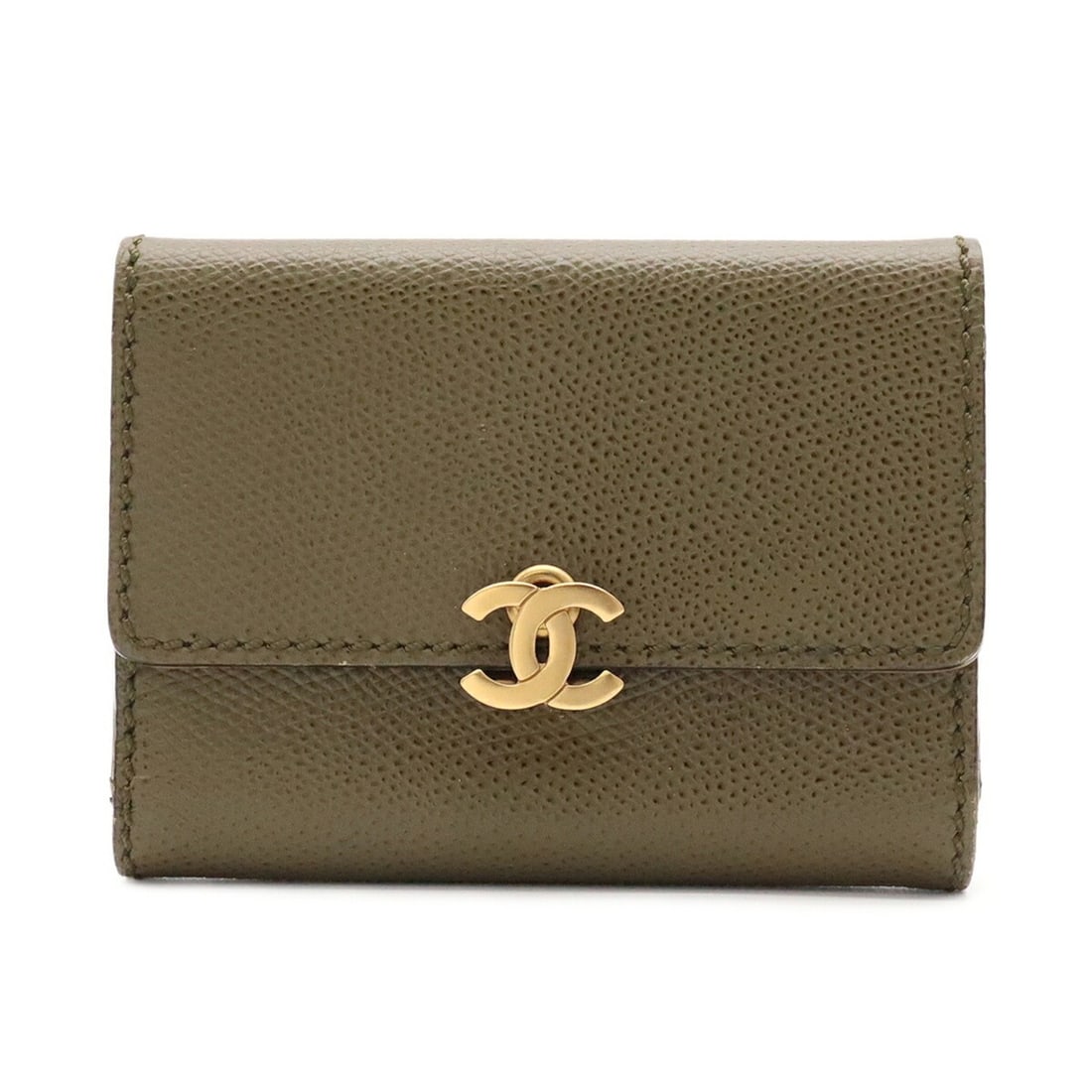 CHANEL Coco Mark Business Card Holder/Card Case Tri-fold Wallet Caviar Leather Khaki Green: --- Catalog ---Category: DesignType: Card caseColor: Green, KhakiGender: Women,MenClosure: FlapMaterial: Grained Calfskin Category: GeneralBrand: ChanelCountry of Origin: ItalyCategory: Physical Prope