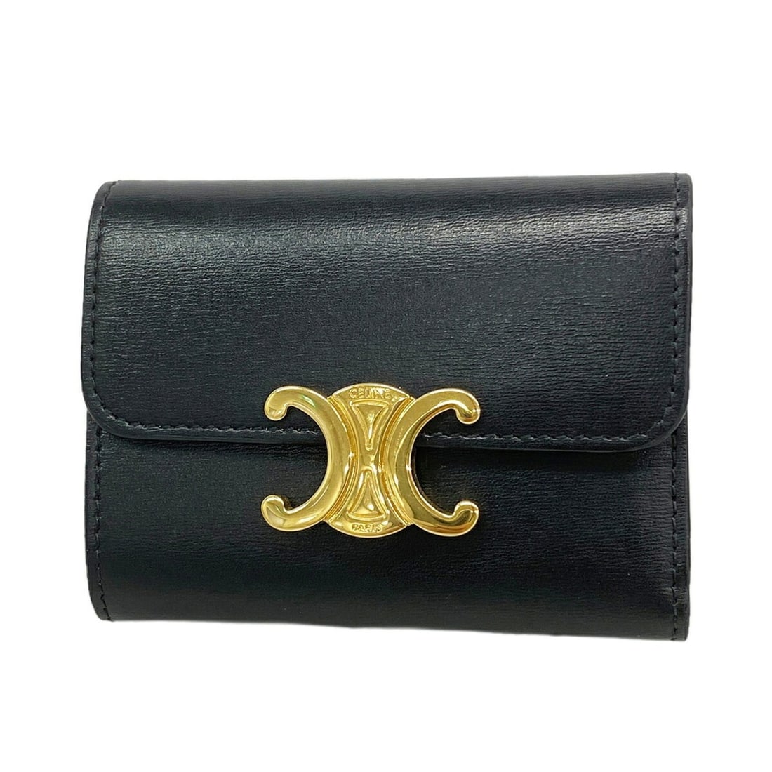 Celine Triomphe Leather Tri-fold Wallet, Black, Women's P3433124: --- Catalog ---Category: SizeSize (HxWxD): 7.5cm x 10cm x 3.5cm / 2.95'' x 3.93'' x 1.37''Category: DesignType: Wallet (tri-fold)Color: BlackGender: WomenMaterial: Leather Category: GeneralBrand: Celi