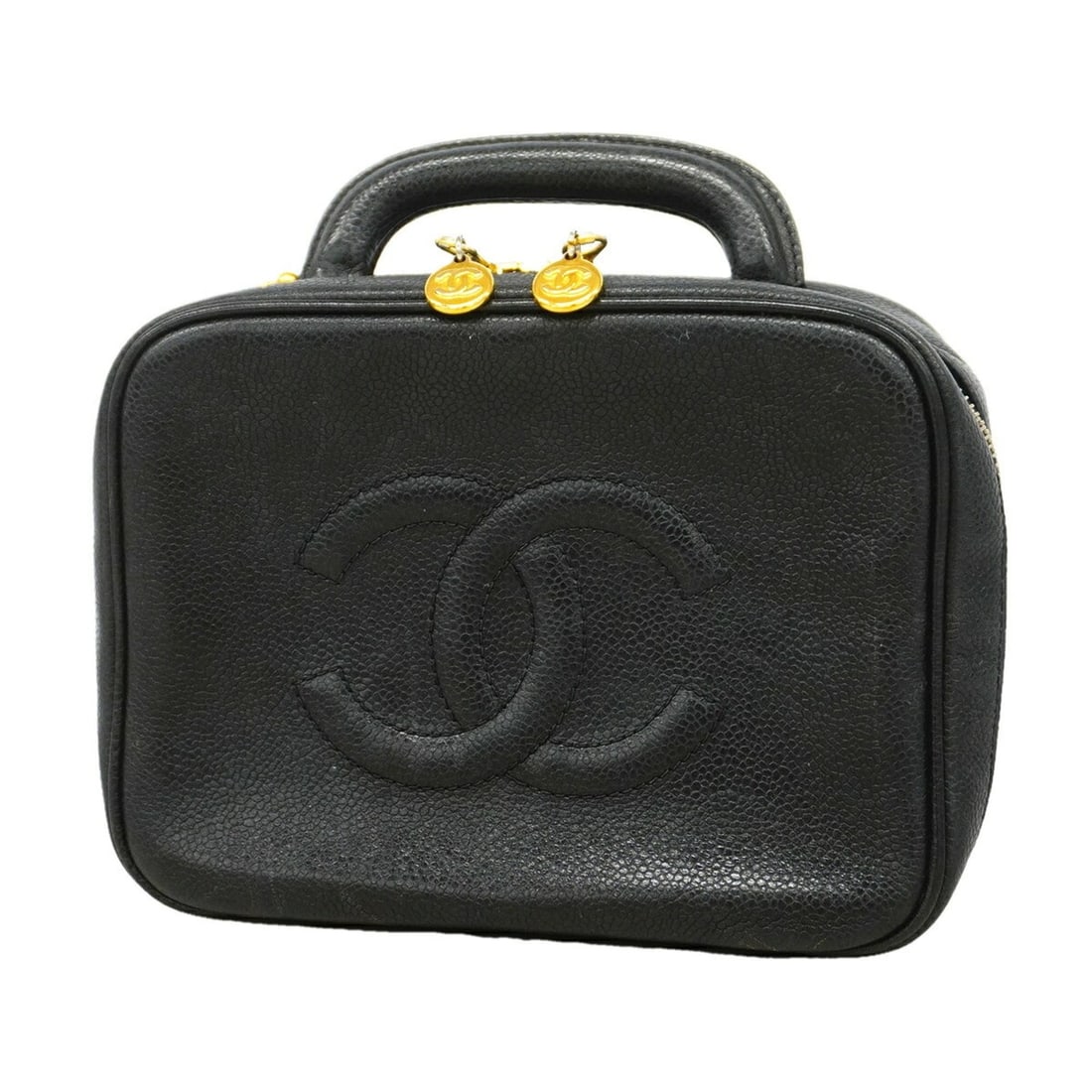 Chanel handbag/vanity bag, caviar leather, black, women's, P3418042: --- Catalog ---Category: SizeSize (HxWxD): 15cm x 19.5cm x 9.5cm / 5.9'' x 7.67'' x 3.74''Category: DesignType: Vanity bagColor: BlackGender: WomenMaterial: Grained Calfskin Hardware Color: GoldCatego
