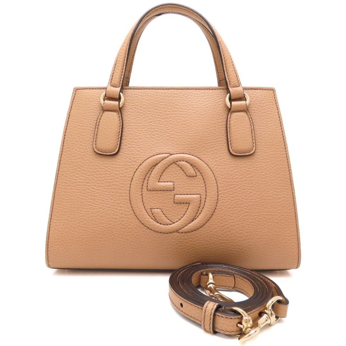 GUCCI Interlocking G Soho 607722 Strap Handbag Leather Beige Women's 353478 (1 of 20)