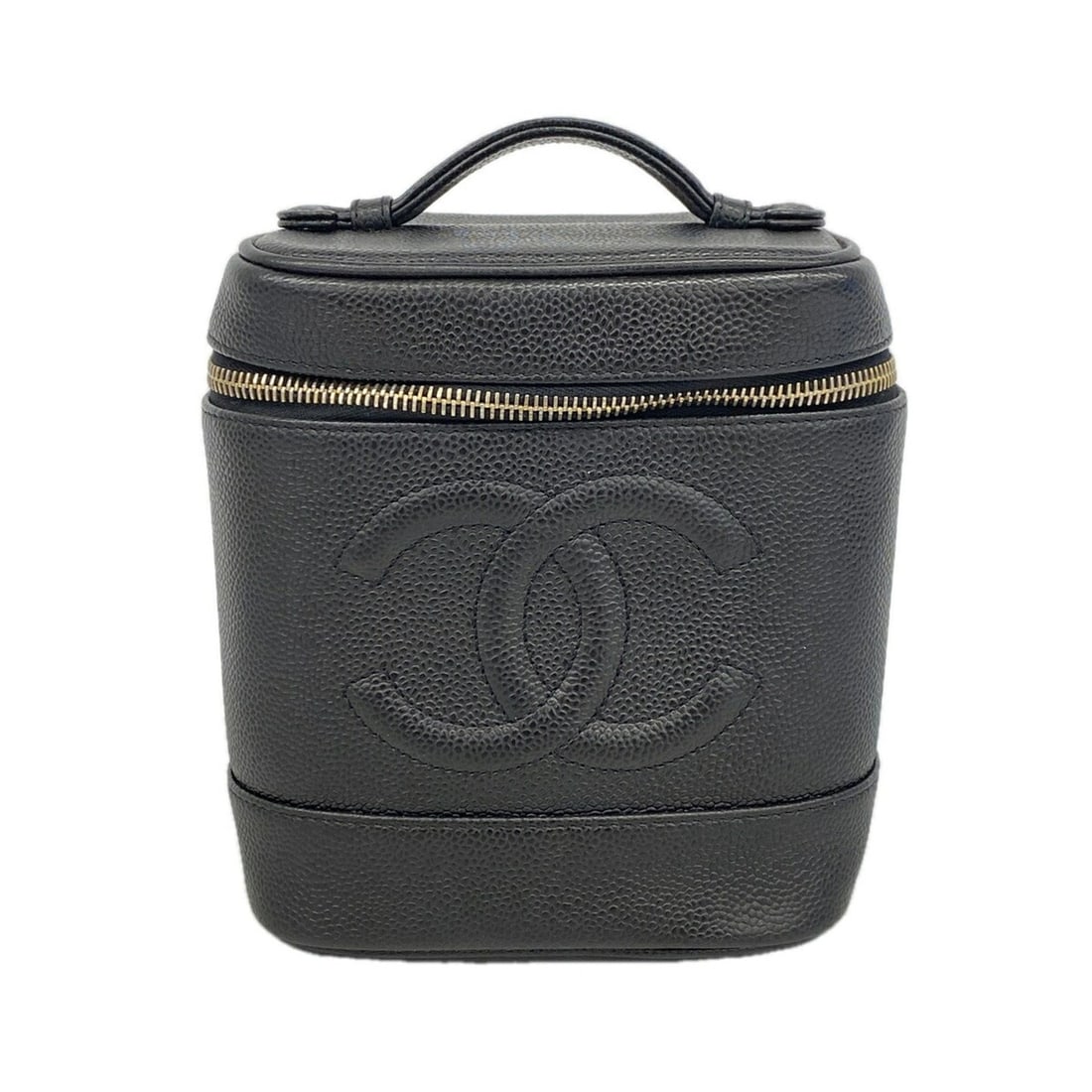 Chanel handbag/vanity bag, caviar leather, black, women's.: --- Catalog ---Category: SizeSize (HxWxD): 17cm x 15cm x 12cm / 6.69'' x 5.9'' x 4.72''Category: DesignType: Vanity bagColor: BlackGender: WomenMaterial: Grained Calfskin Hardware Color: GoldCategory: