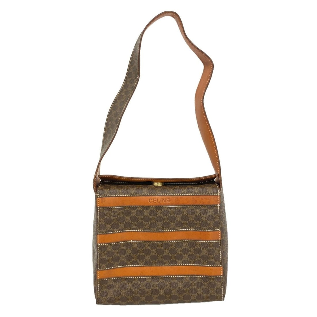 Celine Macadam Shoulder Bag, Brown, Women's: --- Catalog ---Category: SizeSize (HxWxD): 18cm x 20cm x 7.5cm / 7.08'' x 7.87'' x 2.95''Category: DesignType: Shoulder bagColor: BrownGender: WomenMaterial: PVC Hardware Color: GoldCategory: GeneralB