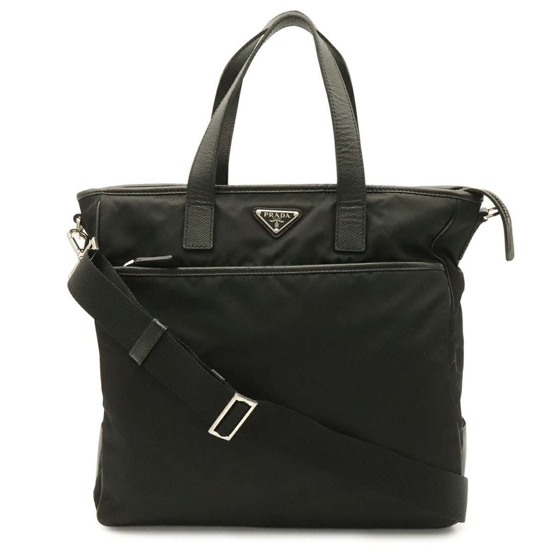 PRADA Triangle Tote Bag, Handbag, Shoulder Nylon and Leather, Black, 2VG032: --- Catalog ---Category: SizeSize (HxWxD): 34.5cm x 34cm x 10cm / 13.58'' x 13.38'' x 3.93''Category: DesignType: Handbag, Shoulder bag, Tote bagColor: BlackGender: Women,MenMaterial: Nylon , Leather 
