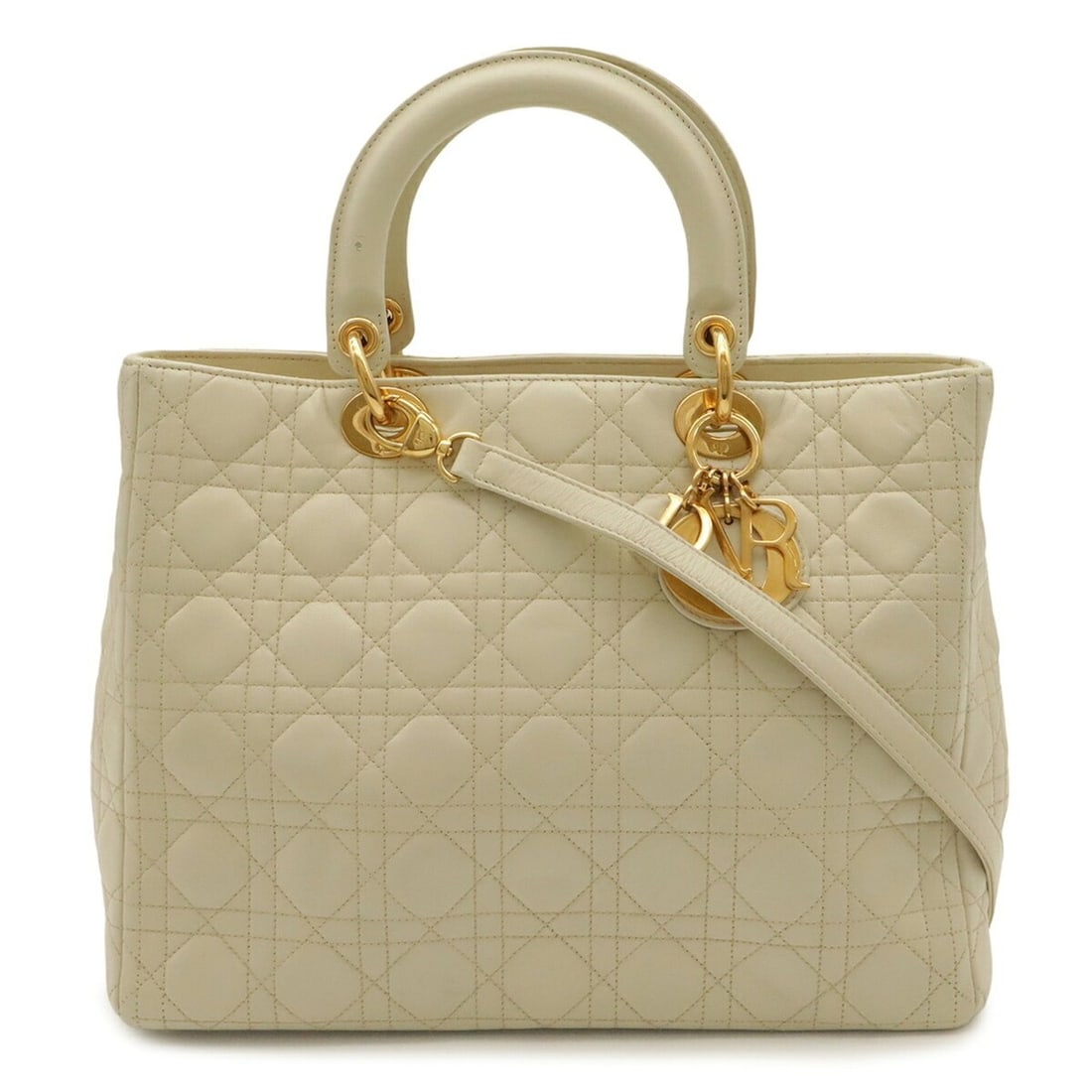 Christian Dior Lady Cannage Handbag Shoulder Bag Leather Cream: --- Catalog ---Category: SizeSize (HxWxD): 25cm x 31.5cm x 12cm / 9.84'' x 12.4'' x 4.72''Category: DesignType: Handbag, Shoulder bagColor: CreamGender: WomenMaterial: Leather Category: GeneralBrand: 