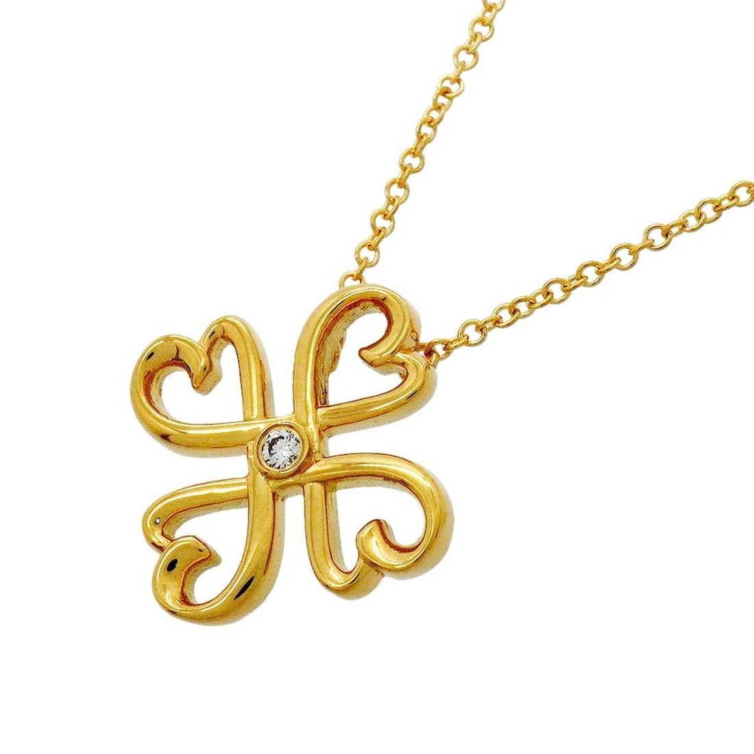 Tiffany & Co. Loving Heart Clover Necklace, 1PD (18K Yellow Gold) Diamond, Women's: --- Catalog ---Category: SizePendant Size: 15.2mm x 15.2mm / 0.59'' x 0.59''Neck Circumference: 46 cm / 18.11''Category: DesignStone: DiamondGender: WomenMaterial: Yellow gold (18K)Necklace Type: Neck