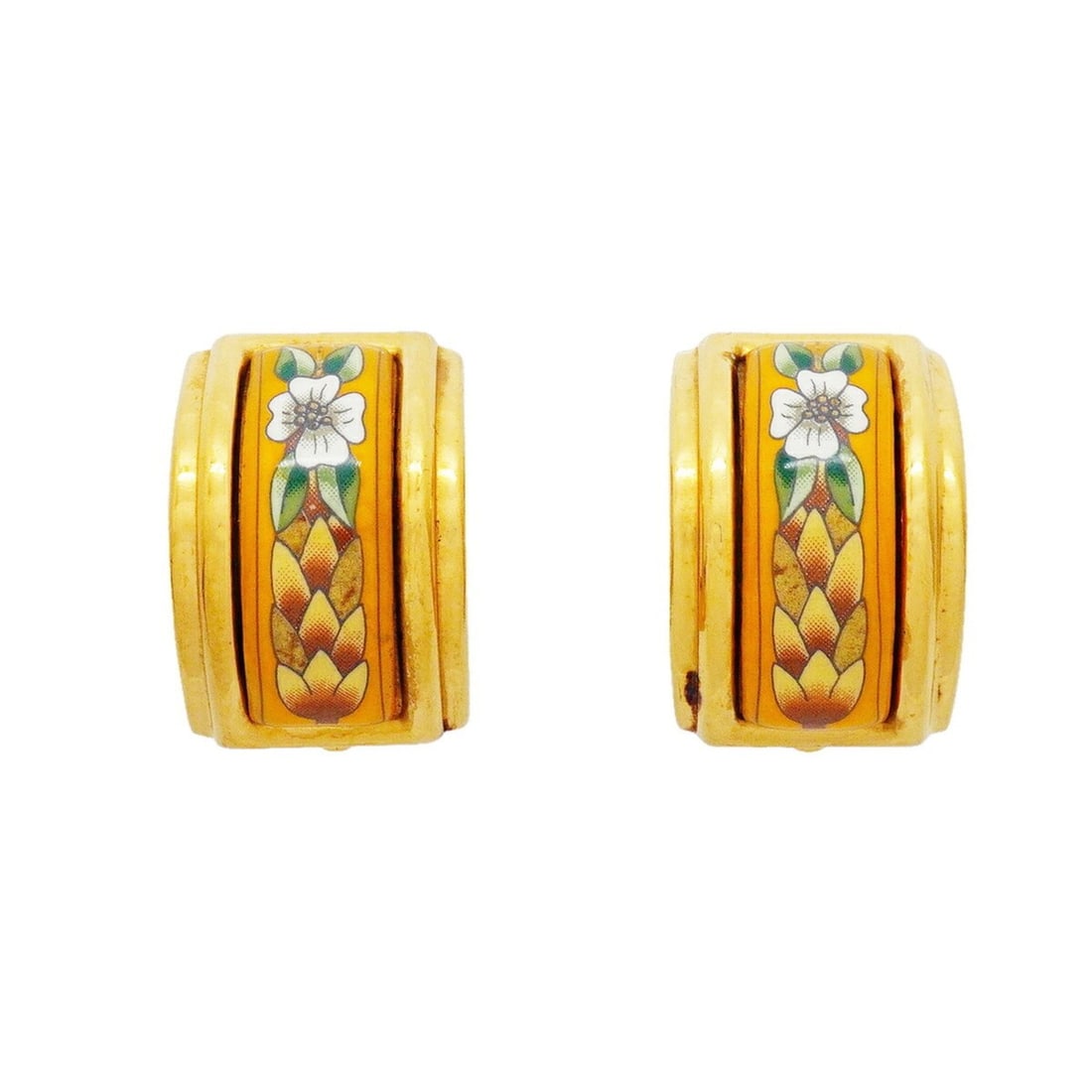 Hermes Earrings, Enamelware, GP Plated, Cloisonné, Gold, Yellow, Multicolor, Women's: --- Catalog ---Category: SizeSize (HxWxD): 20.70mm x 14.30mm / 0.81'' x 0.56''Category: DesignType: Clip earringsColor: Gold, Multi-color, YellowGender: WomenMaterial: Cloisonné/enamel, Gold platingC
