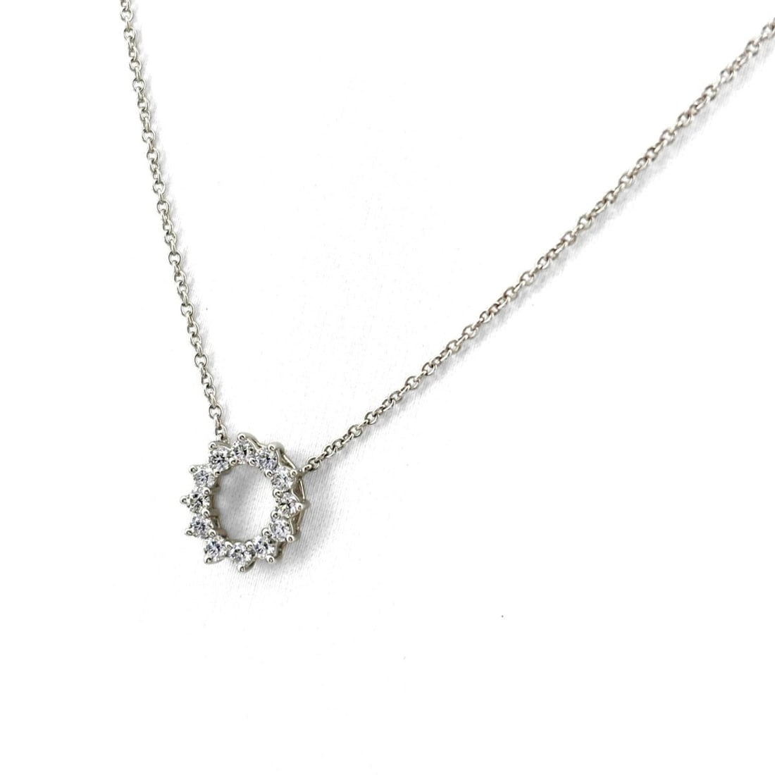 Tiffany & Co. Open Circle Mini Platinum Pendant Necklace with Small Diamonds (Pt950) - Women's: --- Catalog ---Category: SizePendant Size: 9.6mm x 9.3mm / 0.37'' x 0.36''Neck Circumference: 40 cm / 15.74''Category: DesignStone: DiamondGender: WomenMaterial: Platinum 950Necklace Type: NecklaceCat
